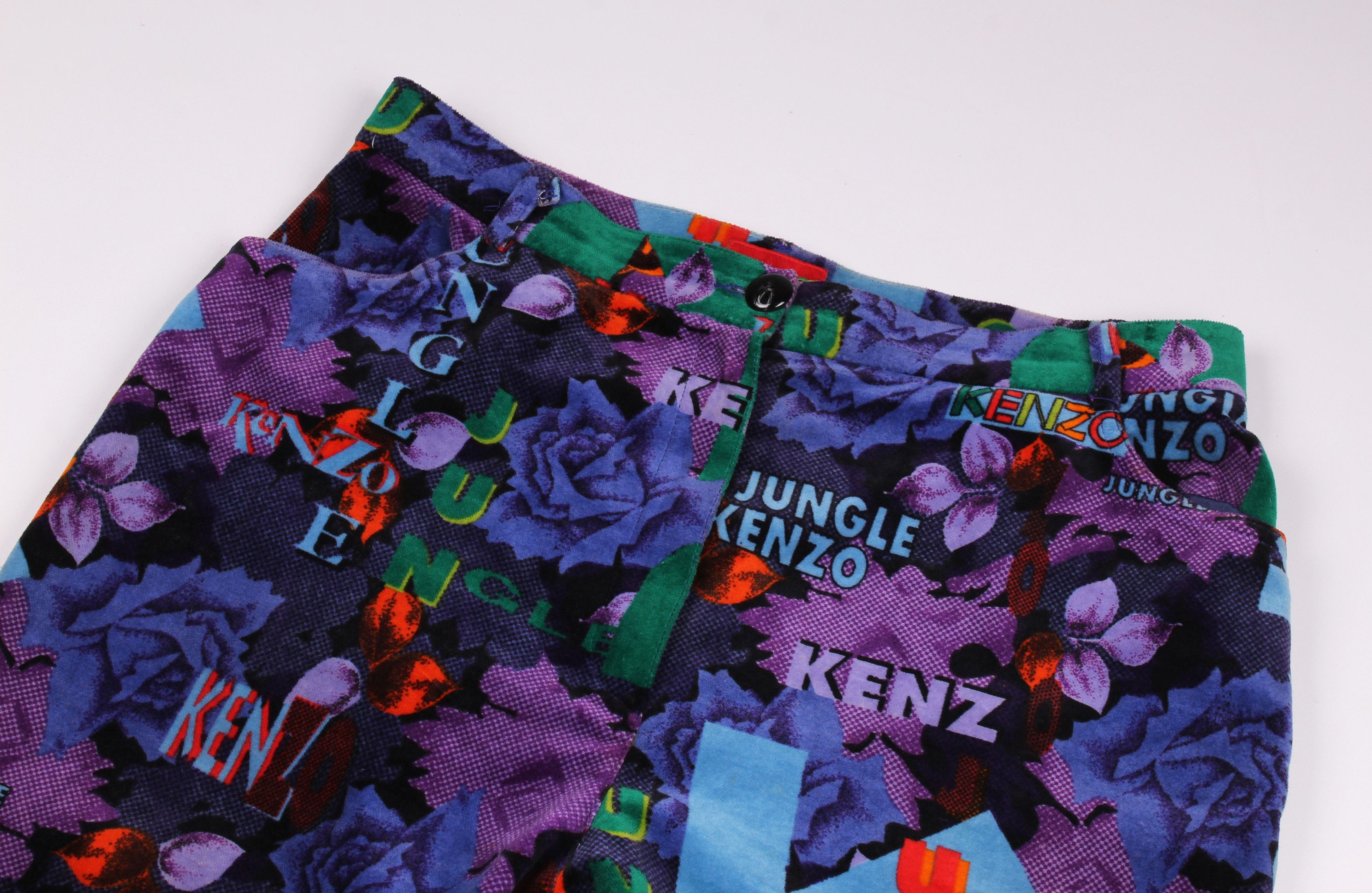 Kenzo × Vintage Vintage Kenzo Jungle 80's Velour Printed Pants Trousers Size 30" / US 8 / IT 44 - 2 Thumbnail
