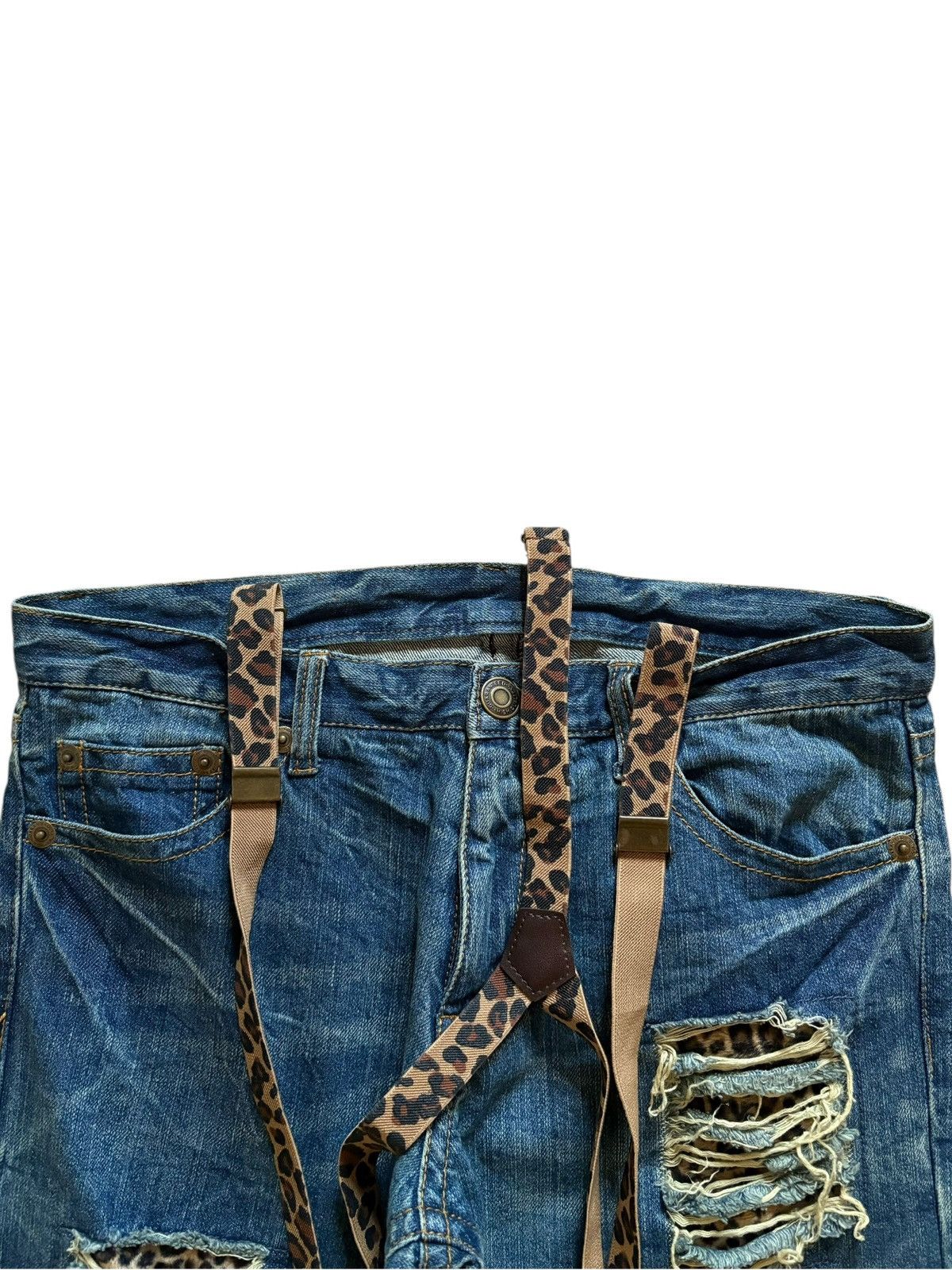 Japanese Brand SALES🔥Vintage Japanese Brand Leopard Patch Baggy Jeans Size 33" - 4 Thumbnail
