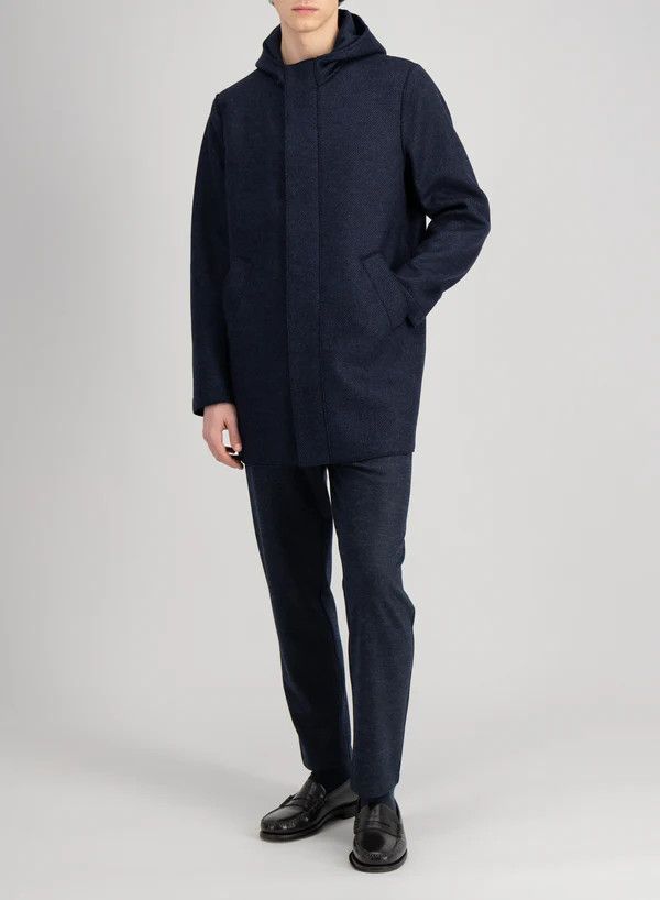 Harris Wharf London o1s22i1n1024 Boiled Wool Hooded Coat in Blue Size US M / EU 48-50 / 2 - 2 Thumbnail