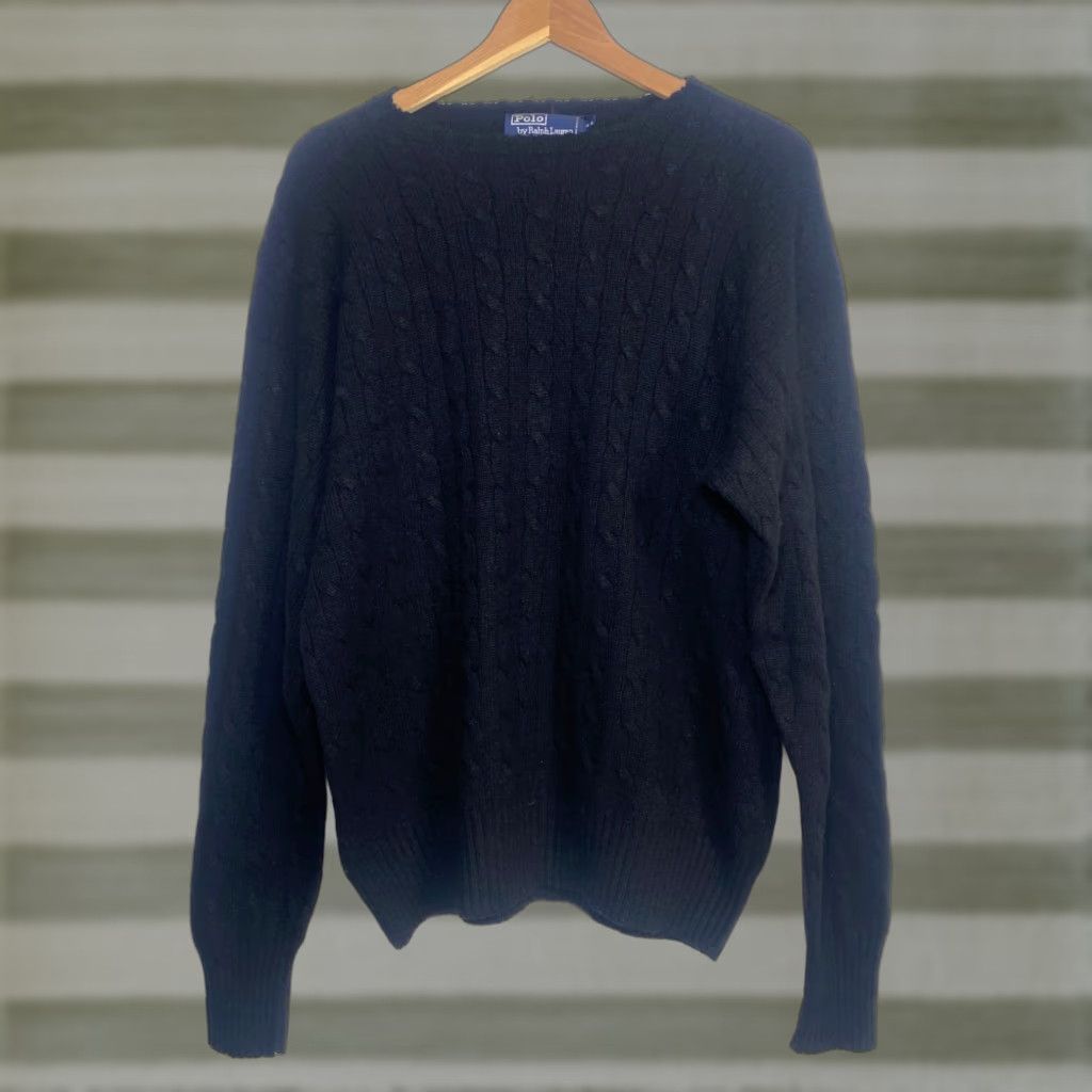 Polo Ralph Lauren MEN'S VINTAGE Polo Ralph Lauren Cable Knit Cashmere Sweater Black Sz 44 L US Size US L / EU 52-54 / 3 - 1 Thumbnail