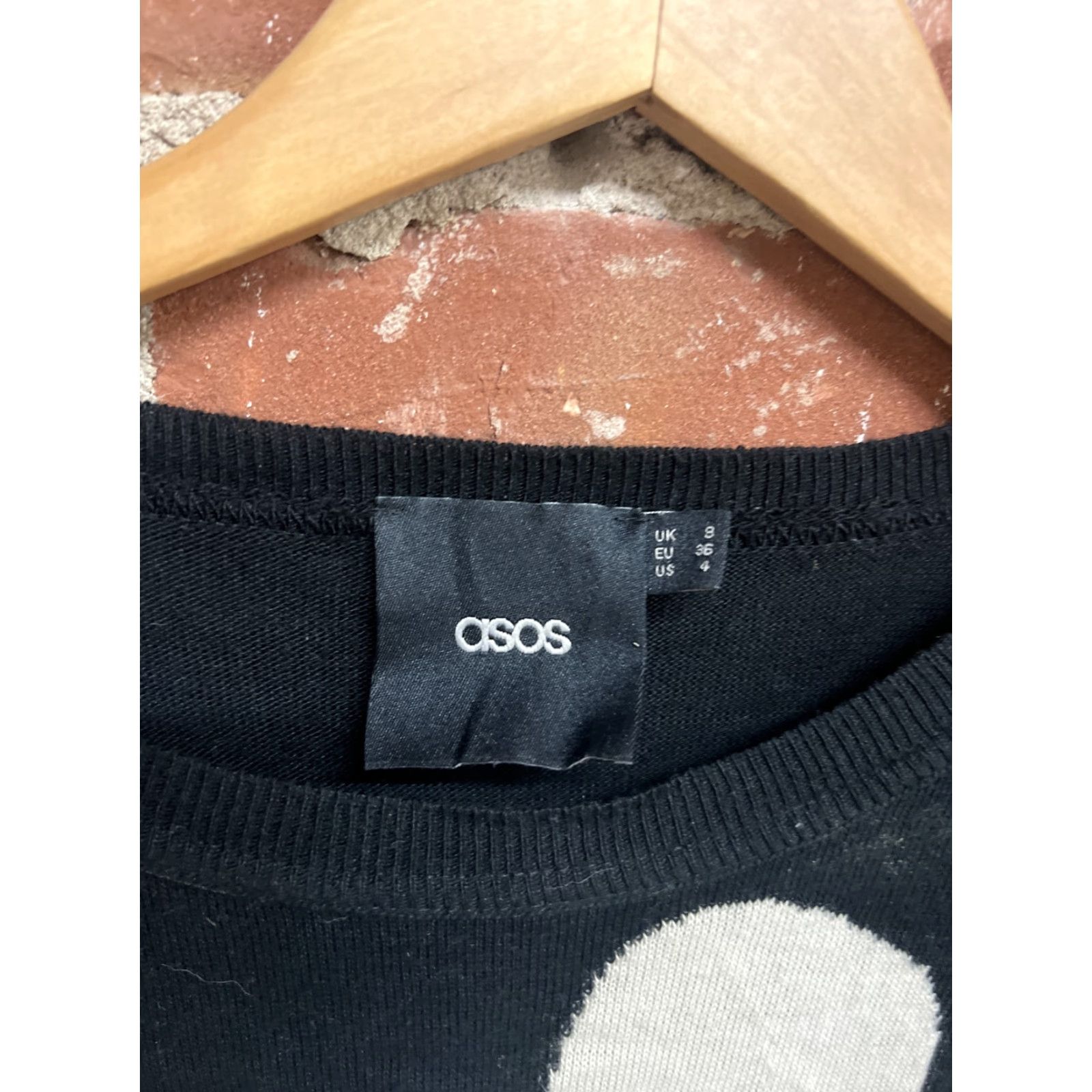 Asos ASOS Sweater Womens 4 Black Crew Neck Long Sleeve Pullover 4 Regular Cotton Knit Panda Bear Pattern Ladies Size S / US 4 / IT 40 - 2 Thumbnail