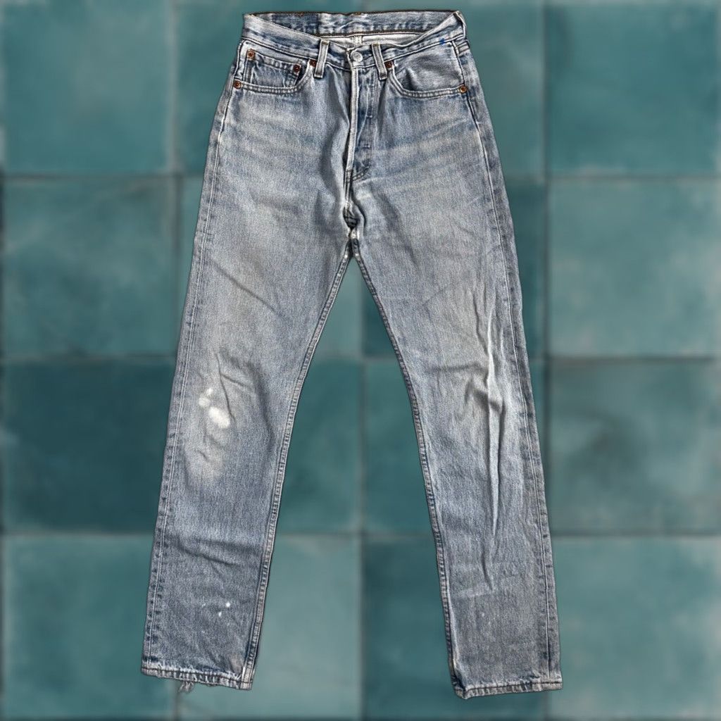 Levi's VINTAGE Levi's 501 Jeans 27x32 90s Light Blue Denim Straight Men's Regular 90s Theme 90s Levi'S 501 Series Jeans Men Size US 27 - 1 Thumbnail