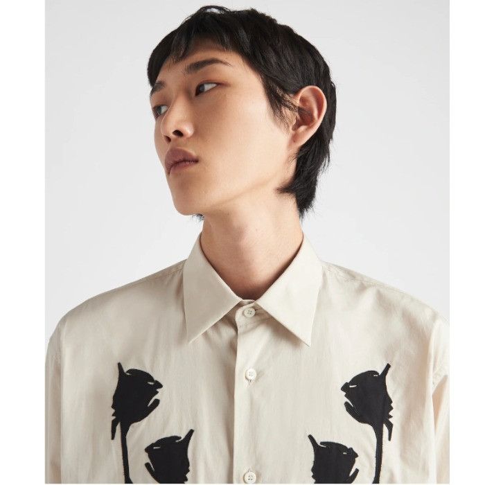 Prada o1bcso1str1025 Popeline Shirt With Print in Beige Size US S / EU 44-46 / 1 - 6 Thumbnail