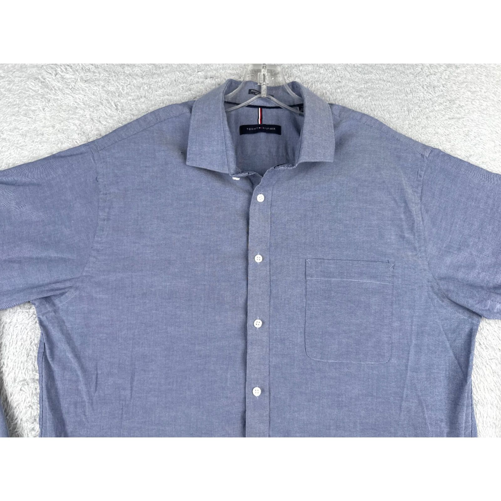 Tommy Hilfiger VINTAGE Tommy Hilfiger Shirt Men XL Blue Button-Up Long Sleeve with Pocket - Tommy Hilfiger Button-Down Shirt - Mens XL Blue - 90s? Size US XL / EU 56 / 4 - 4 Thumbnail