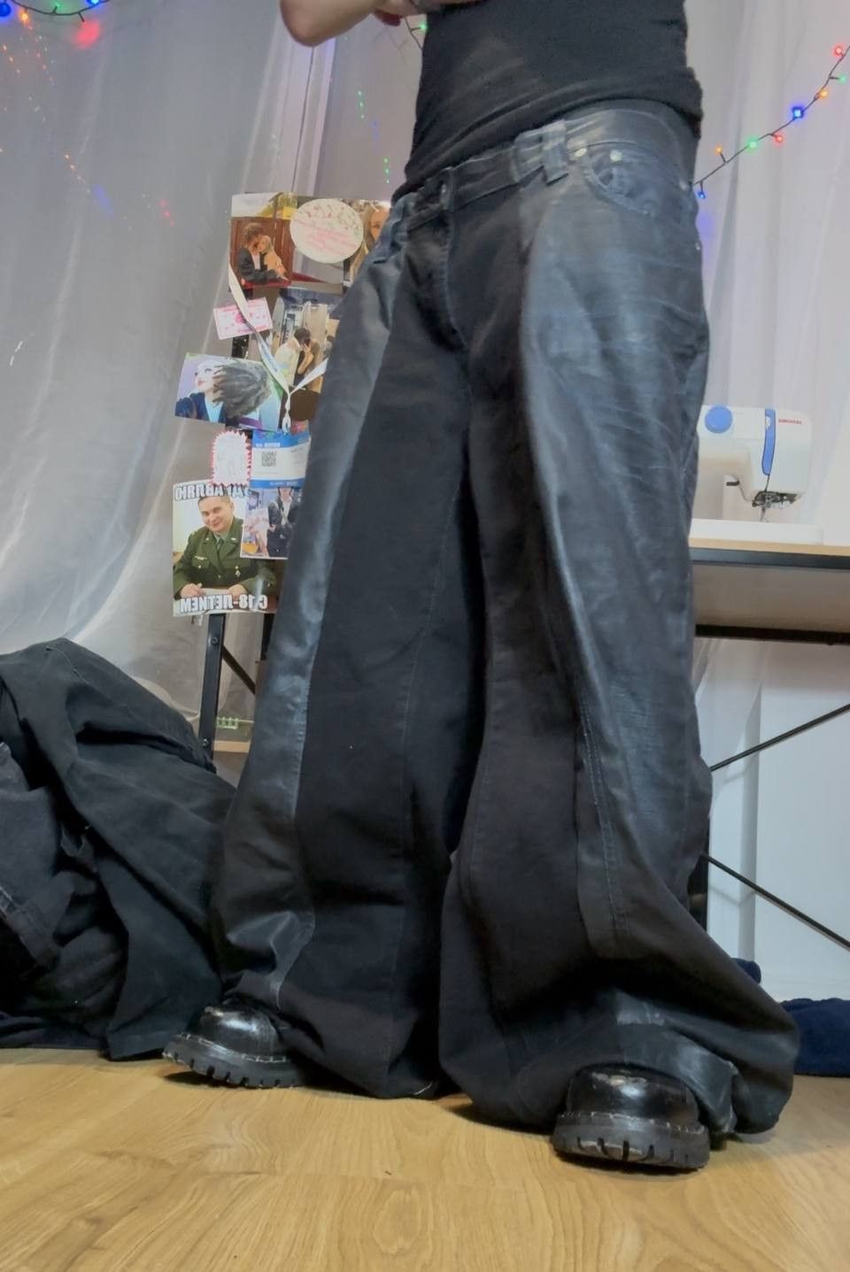 Japanese Brand Custom Black Baggy Distressed Jeans Painted Wide Leg Size US 31 - 4 Thumbnail