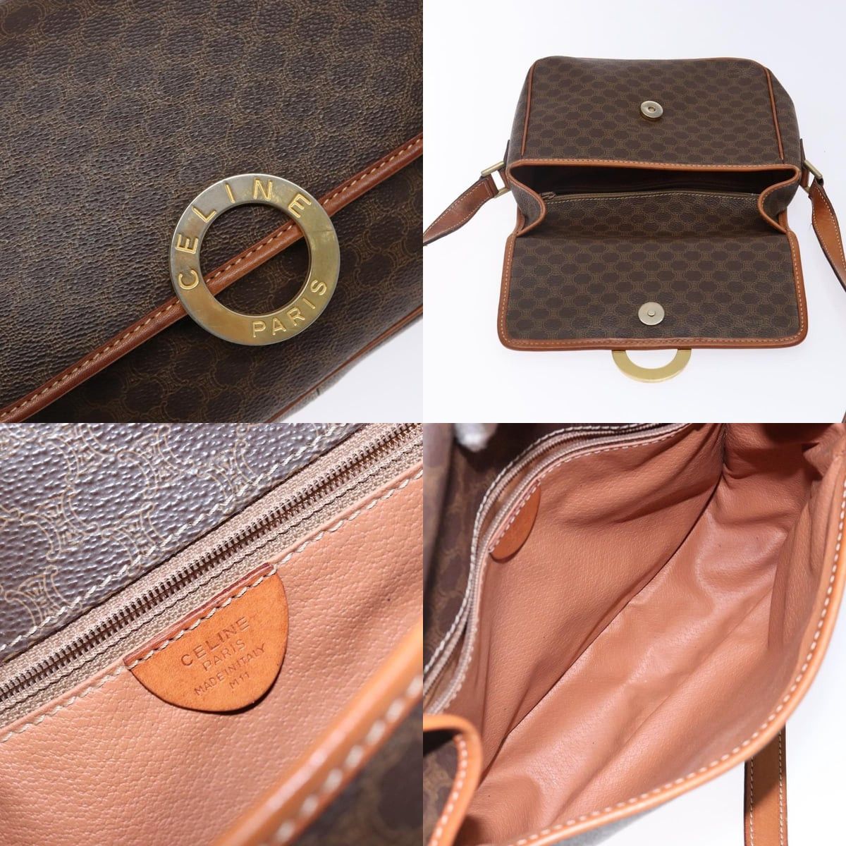 Celine CELINE Macadam Canvas Circle Shoulder Bag Pvc Leather Brown Size ONE SIZE - 11 Thumbnail