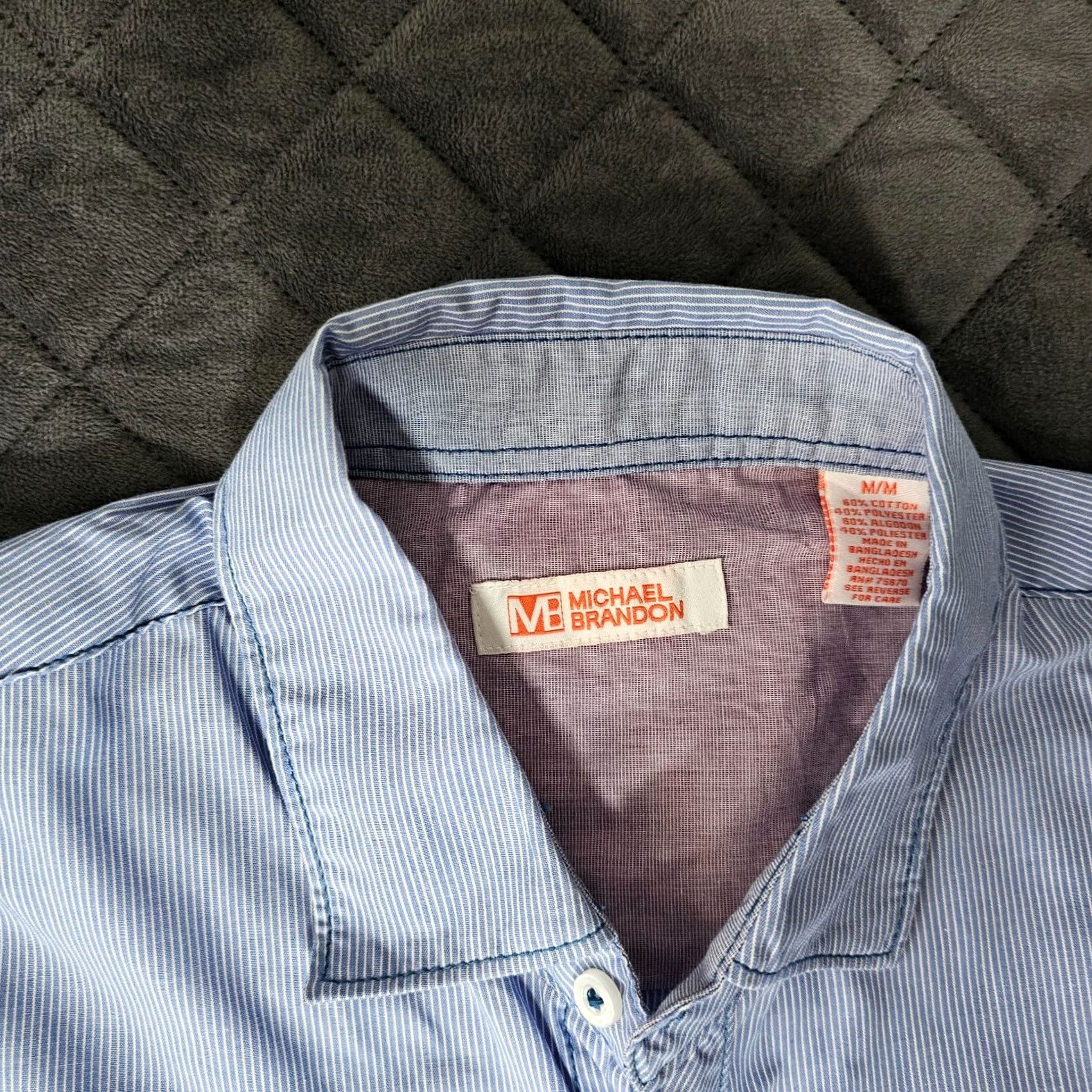 Vintage Michael Brandon Mens Button-Down Shirt M Blue Striped Cotton Long Sleeve Button-Up Collared Size US M / EU 48-50 / 2 - 2 Thumbnail