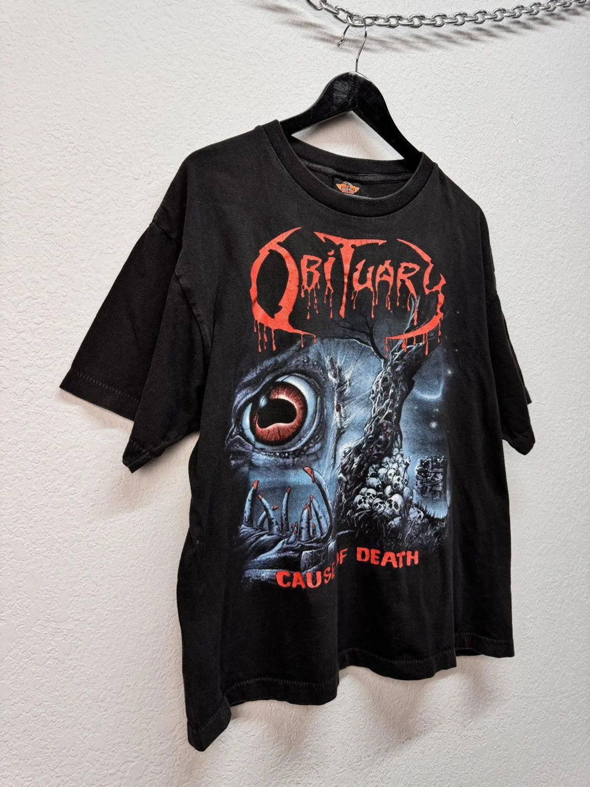 Band Tees × The Rolling Stones Vtg 1991 Orig OBITUARY Cause of Death Blue Grape Merch Size US L / EU 52-54 / 3 - 4 Thumbnail