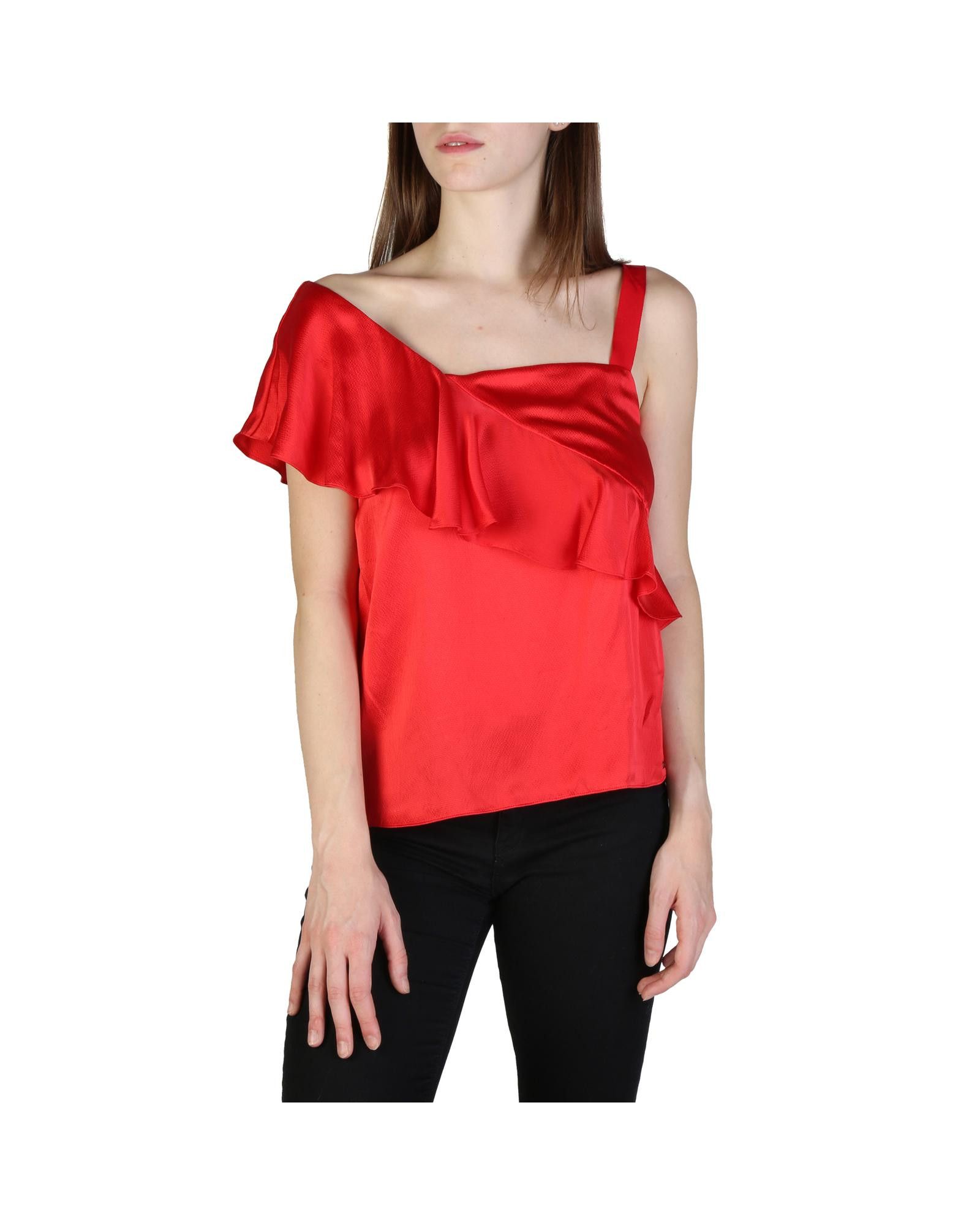 image of Armani Exchange Silk Sleeveless V-Neck Top With Side Zip Fastening in Red, Women's (Size Small)