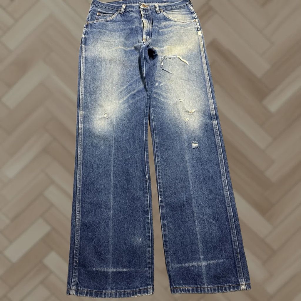Denime Vintage Rustler Jeans Mens 34x33 Blue Denim 5-Pocket Zipper Button Straight Regular Casual USA 80s 90s Cowboy Mens Size US 34 / EU 50 - 1 Thumbnail