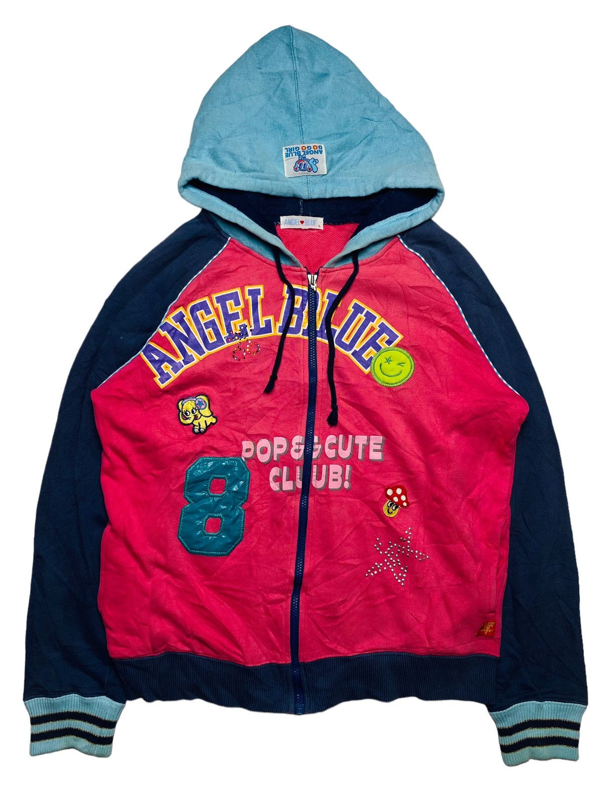 image of 2000S Angel Blue - Pop & Cute Club Zip Hoodie in Pink, Women's (Size Large)