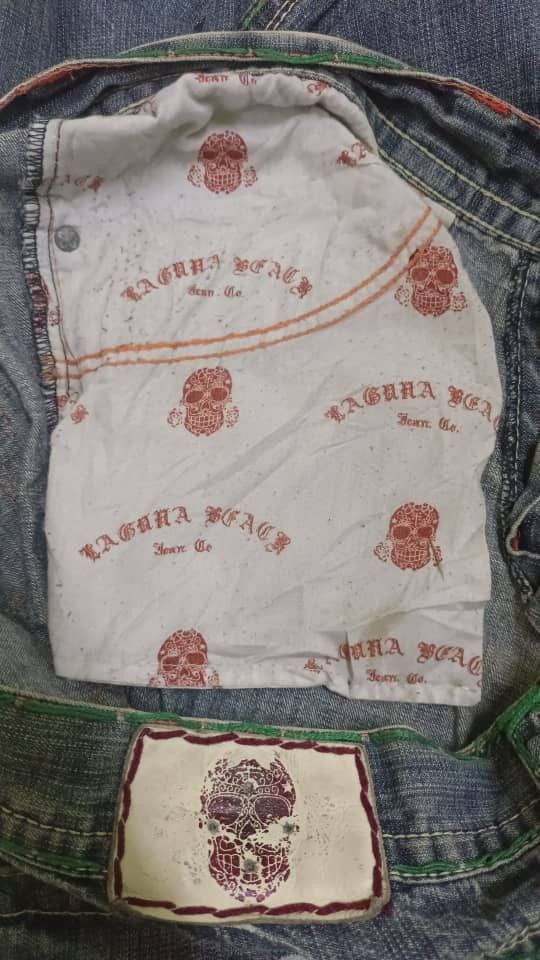 Designer × Vintage Rare Distressed Laguna Beach Skulls Jeans Flare Baggy Size US 30 / EU 46 - 18 Thumbnail
