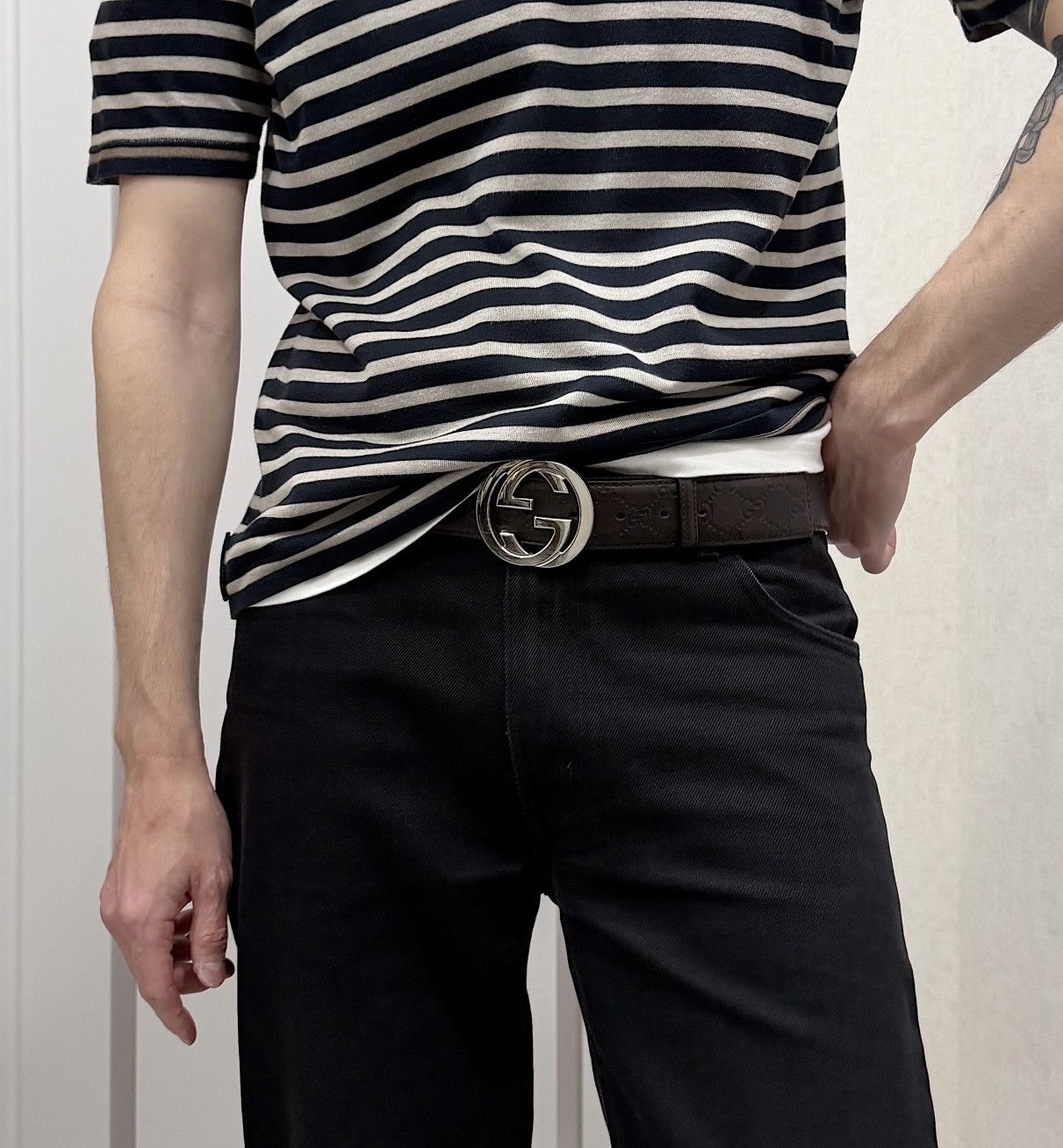 Gucci GUCCI GG Buckle Monogram Leather Belt Demna nettspend rapper Size ONE SIZE - 3 Thumbnail
