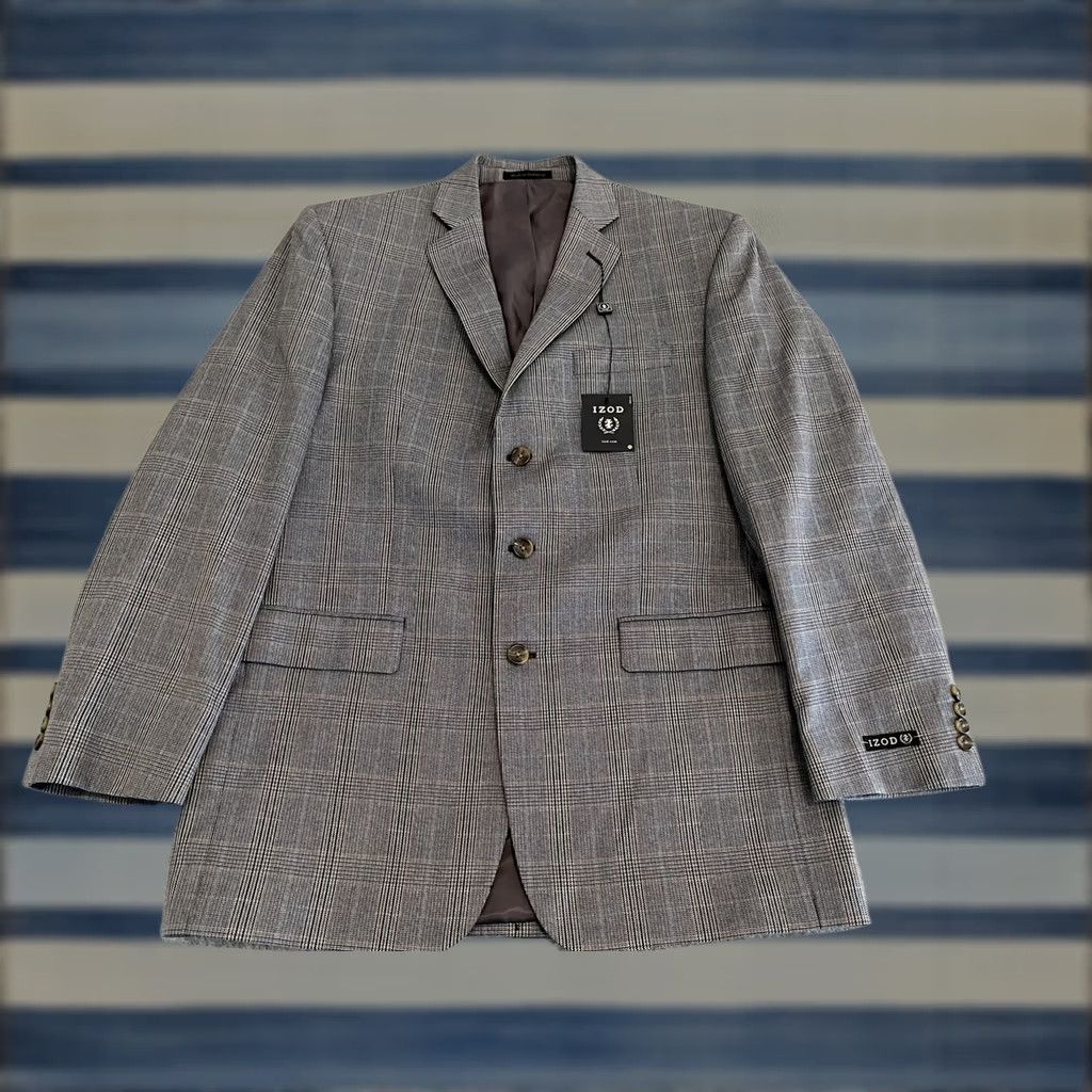 Izod Izod Blazer Jacket Mens 42 Long Gray 3 Button Sport Coat NWT Polyester Rayon Jacket/Coat Long NWT 42L Mens Gray Blazer Size 42R - 1 Thumbnail