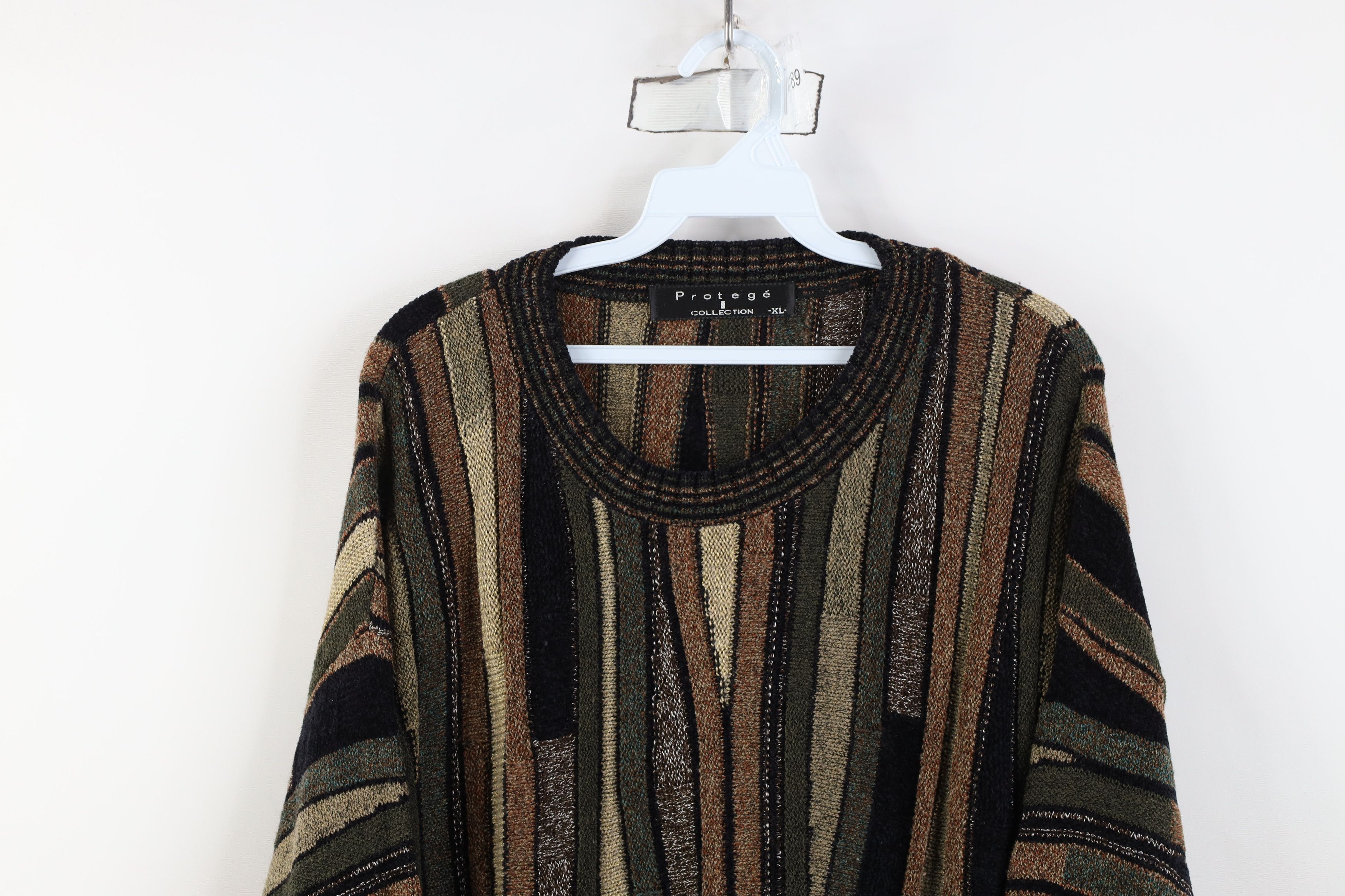 Vintage Vintage 90s Coogi Style Knit Crewneck Sweater Earth Tone Size US XL / EU 56 / 4 - 2 Thumbnail