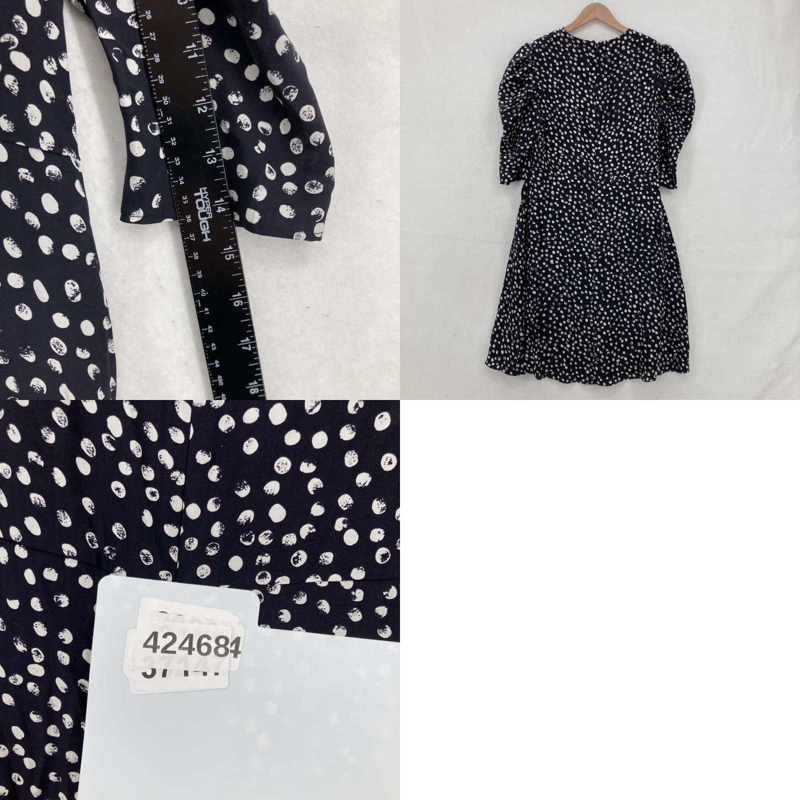 The Kooples VINTAGE? No. The Kooples Dress Womens 3 Navy Polka Dot Silk V-Neck Puff Sleeve A-Line 10 US Size L / US 10 / IT 46 - 8 Thumbnail