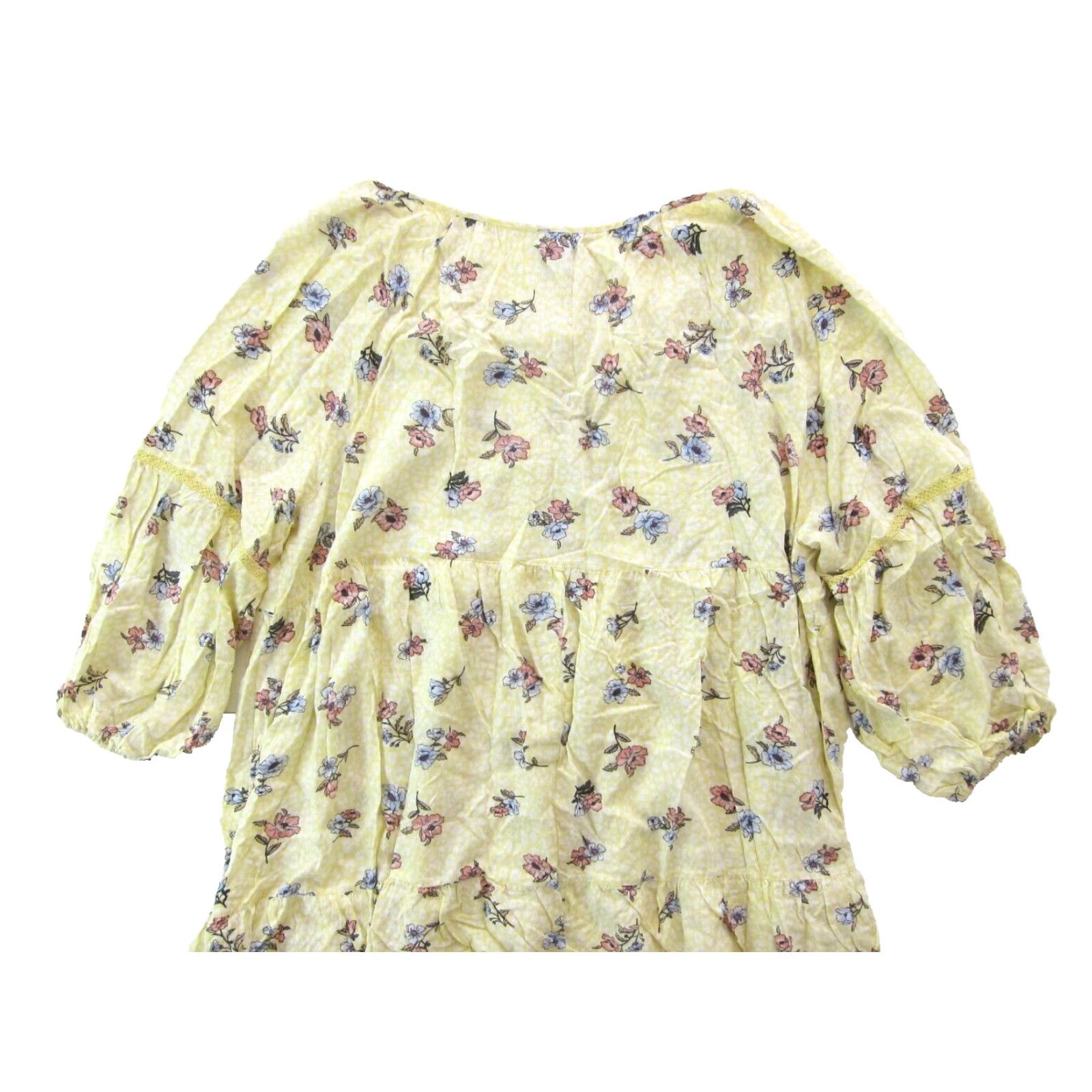Vintage Love, Fire Dress Kaftan 3/4 Sleeve Smock Peasant Dress 3X Yellow Rayon Floral V-Neck Tie 27" pit to pit 66" waist Womens Size XXL / US 16-18 / IT 52-54 - 6 Thumbnail
