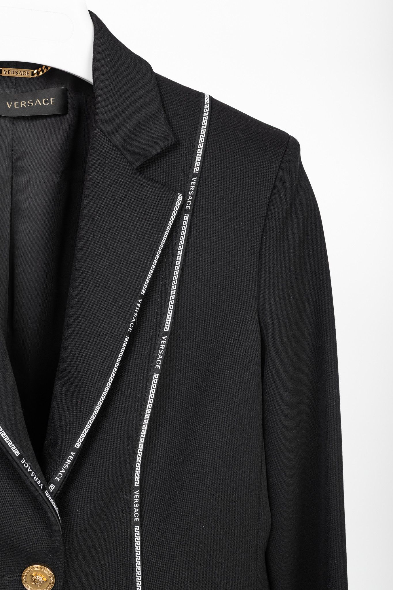 Versace Versace Black Wool Logo-Tape Blazer Size M / US 6-8 / IT 42-44 - 5 Thumbnail