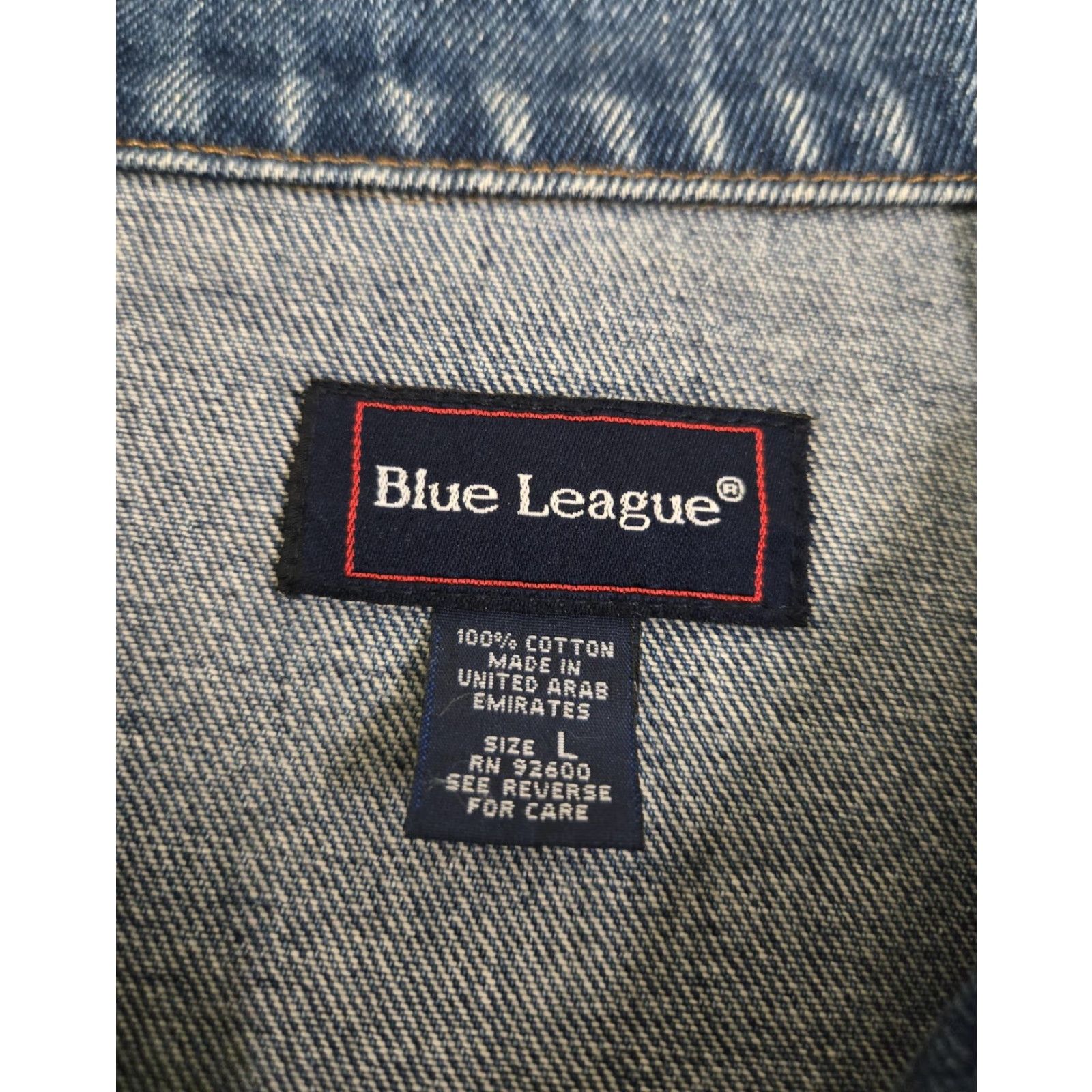 Denime Blue League Denim Jacket Mens Large Blue Trucker Sahara Hotel Casino Vegas Logo Size US L / EU 52-54 / 3 - 5 Thumbnail