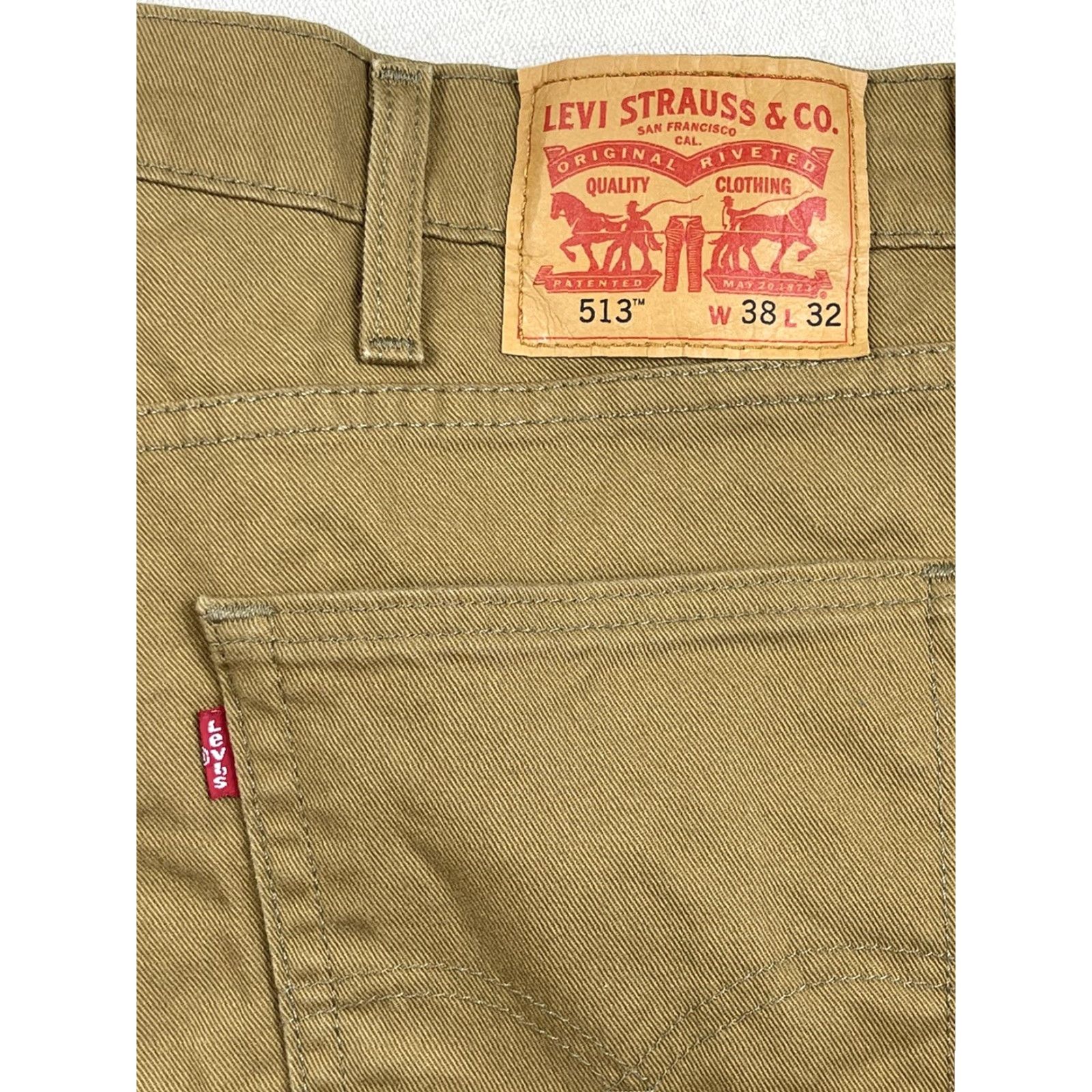 Levi's Levi's 513 Jeans 38x32 Brown Khaki Canvas Denim Straight 5-Pocket Mens Regular Vintage? No. (But must avoid N/A) 90s Classic USA Levi's 500 Series Size US 38 / EU 54 - 3 Thumbnail
