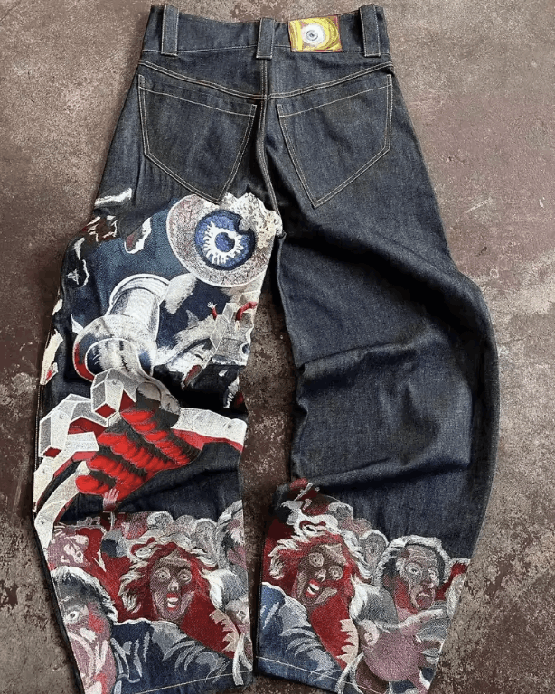 Japanese Brand × Vintage Custom Embroidery Jeans y2k wide leg baggy cargo Size US 34 / EU 50 - 1 Thumbnail