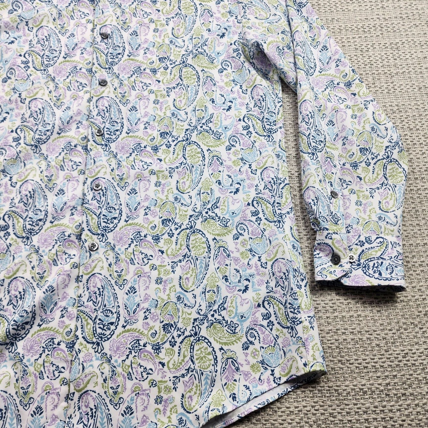 Alfani Alfani Shirt Mens 15-15.5 32-33 White Paisley Slim Fit Stretch Button-Down Shirt Size US L / EU 52-54 / 3 - 2 Thumbnail