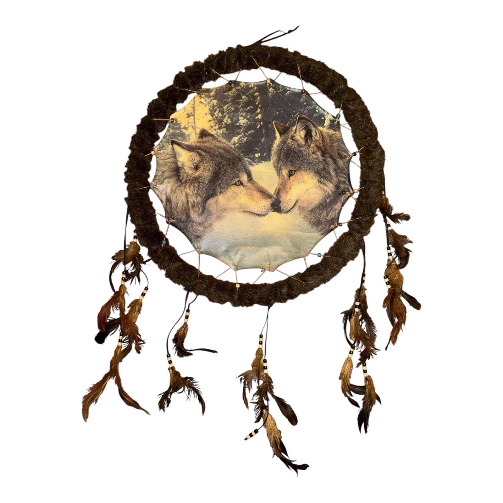 The Unbranded Brand Decorative Dreamcatcher with Wolf Design and Feathers 32" Size ONE SIZE - 2 Thumbnail