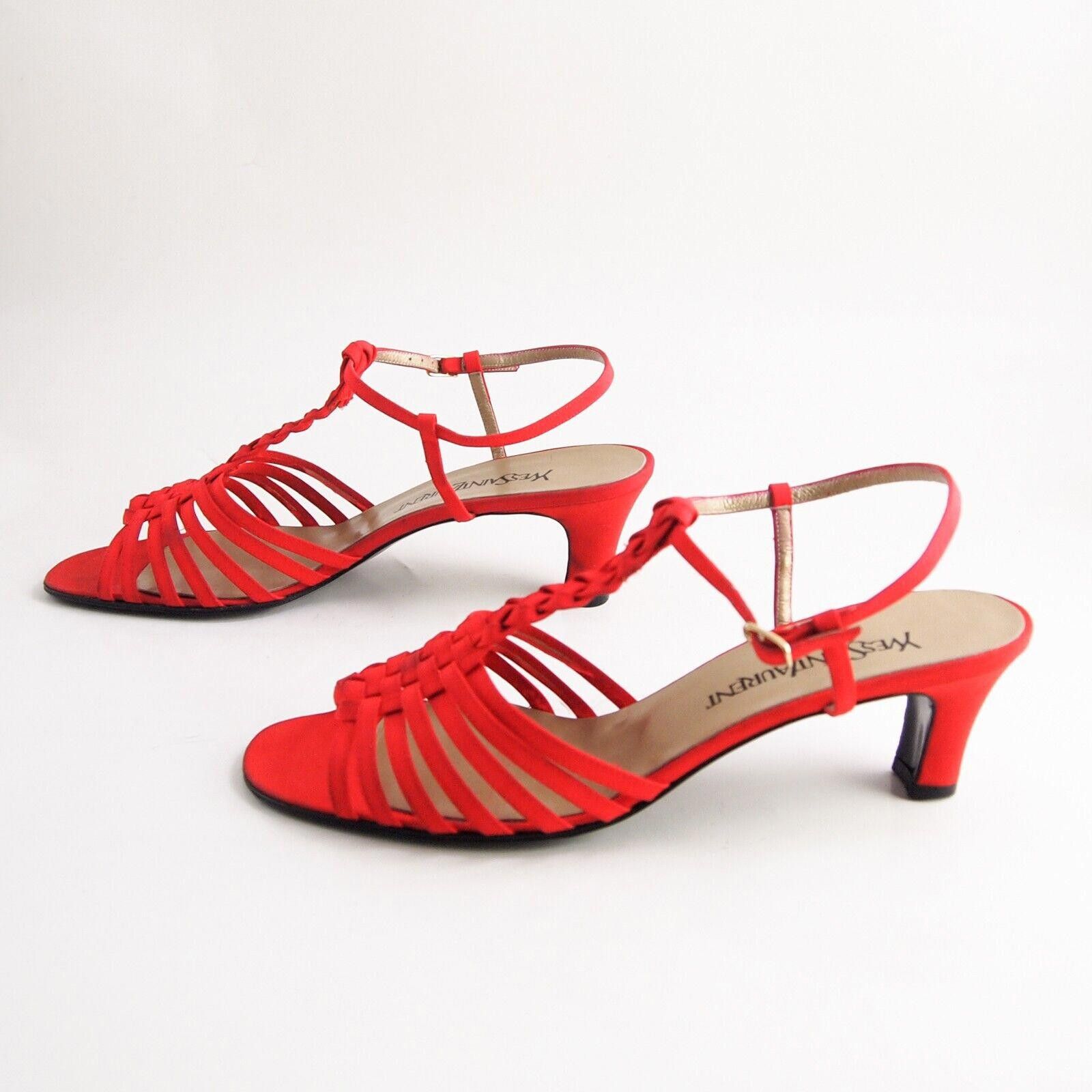 Yves Saint Laurent YSL Saint Laurent Sandals Braided Red Satin US 11 EU 41 Size US 11 / IT 41 - 2 Thumbnail
