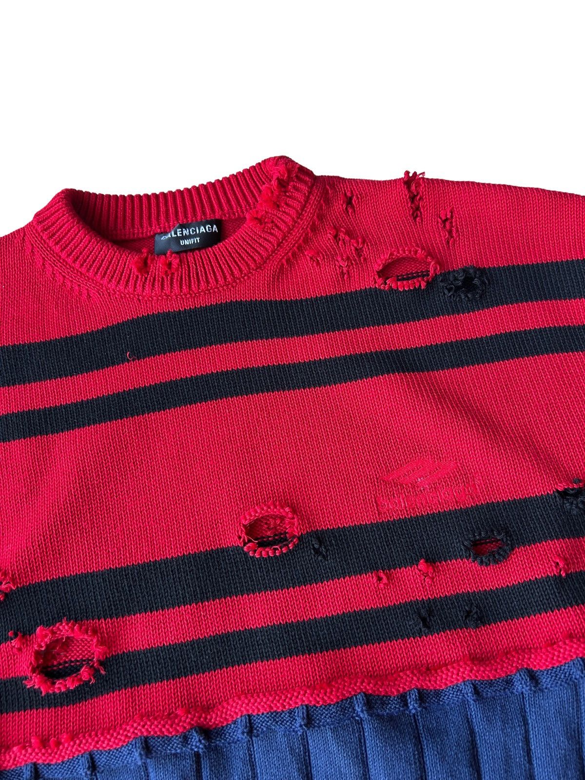 Balenciaga Balenciaga 3B Logo Destroyed Multicolor Knit Sweater Size US M / EU 48-50 / 2 - 2 Thumbnail