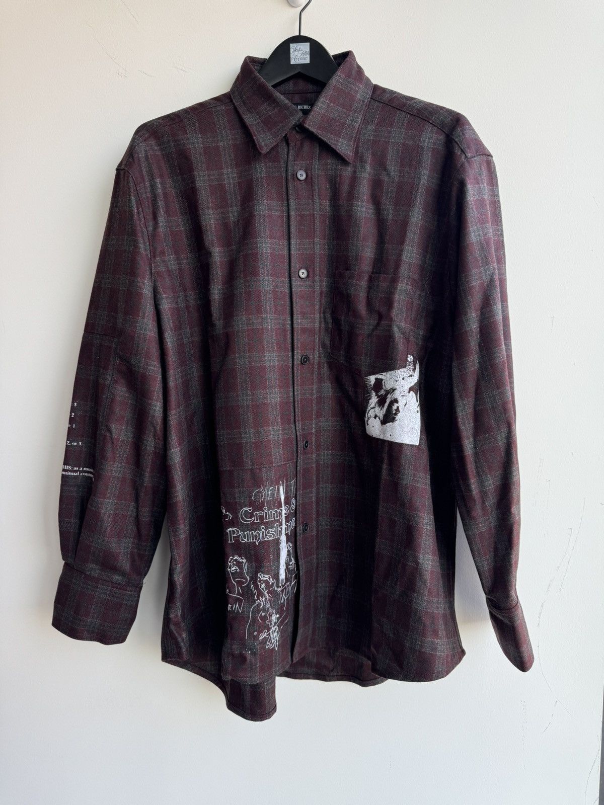 image of Enfants Riches Deprimes Patched Flannel Mr Porter Exclusive in Burgandy, Men's (Size 2XL)