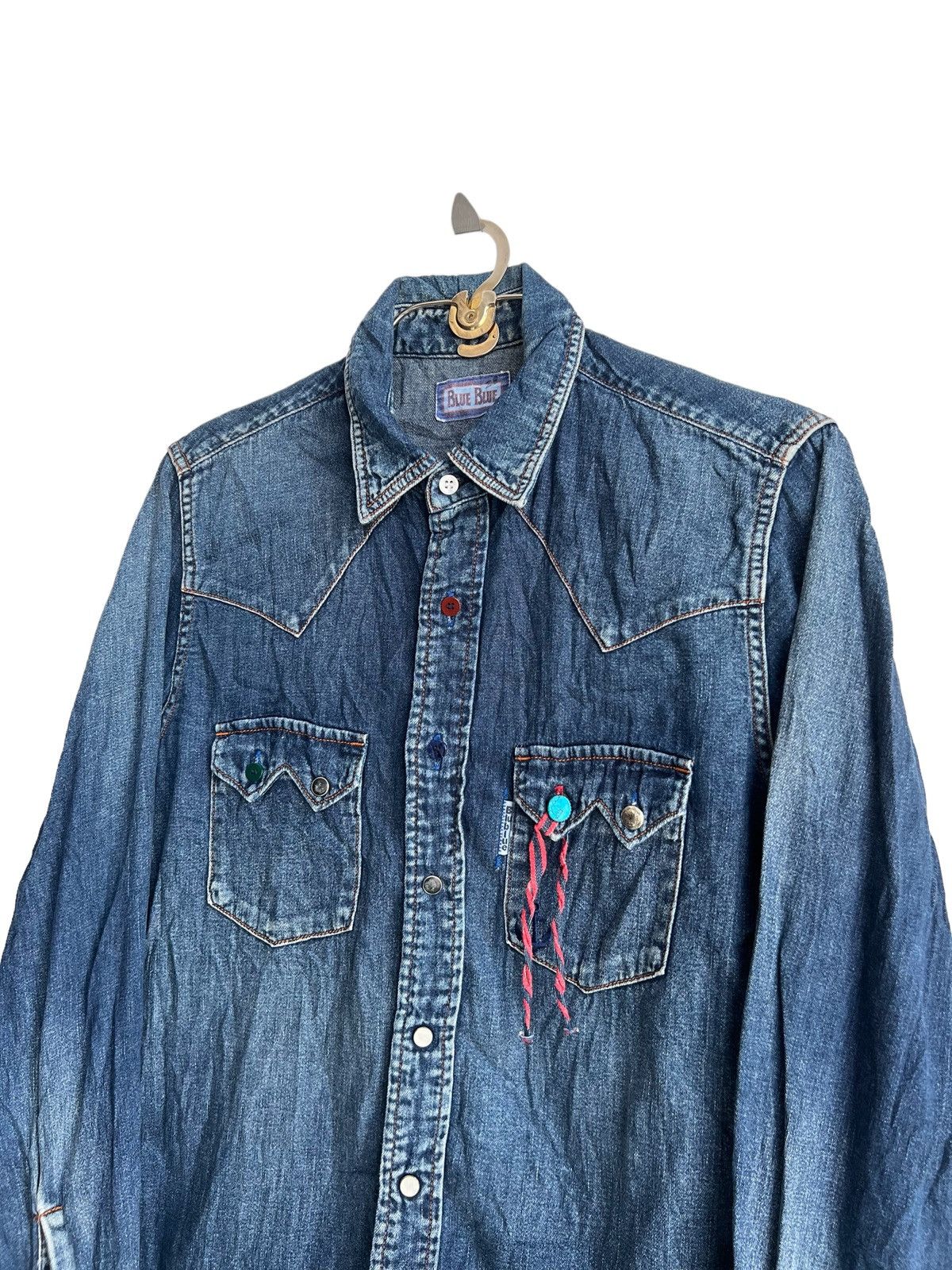 45rpm Blue Blue Western Shirt Sawtooth Pocket Turquoise Indigo Size US M / EU 48-50 / 2 - 4 Thumbnail