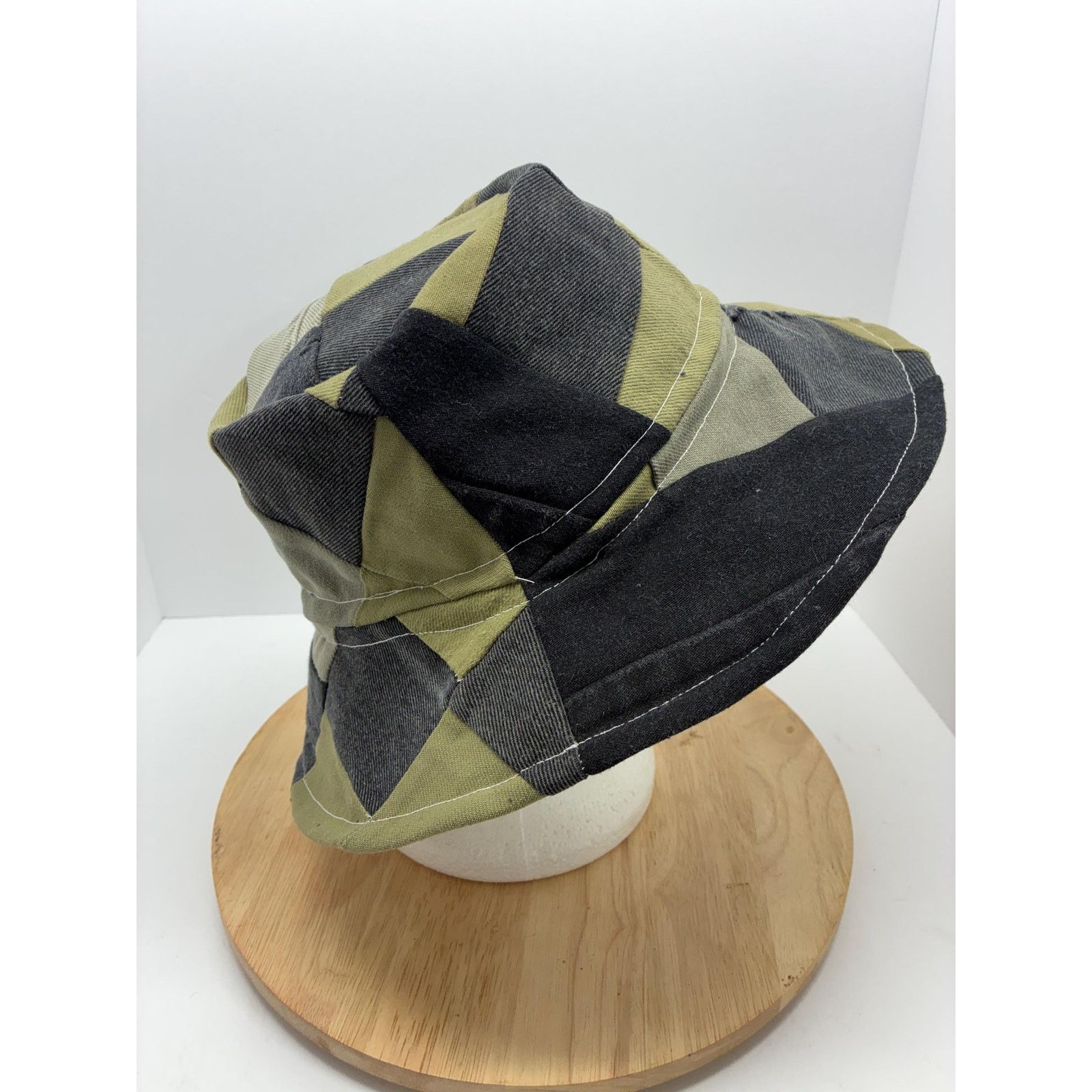 Other Green & Black Patchwork Bucket Hat, Upcycled Denim Cotton Size ONE SIZE - 6 Thumbnail