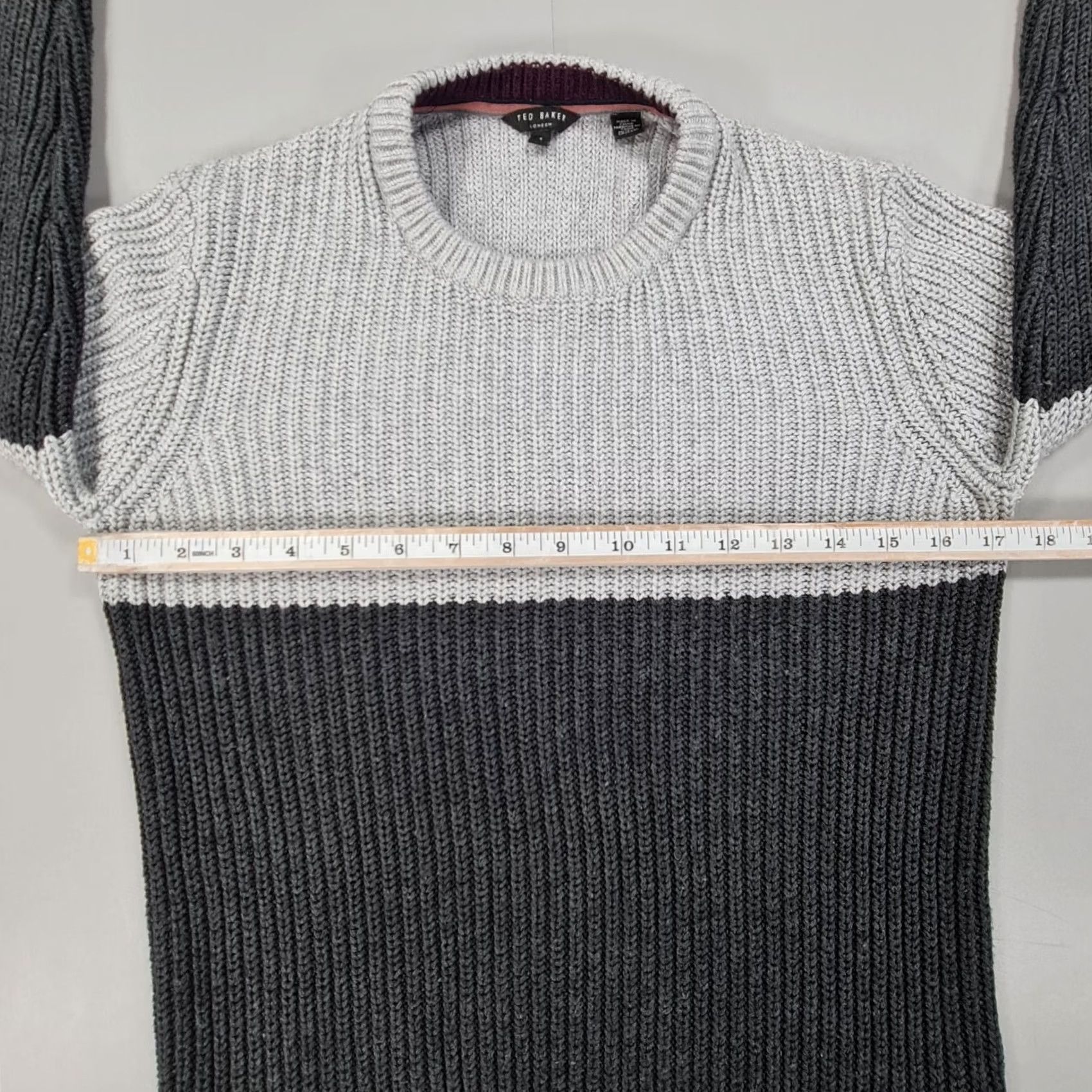 Ted Baker Ted Baker Mens Jumper Grey XS Waffle-Knit Cotton Crew Pullover Size US XS / EU 42 / 0 - 5 Thumbnail