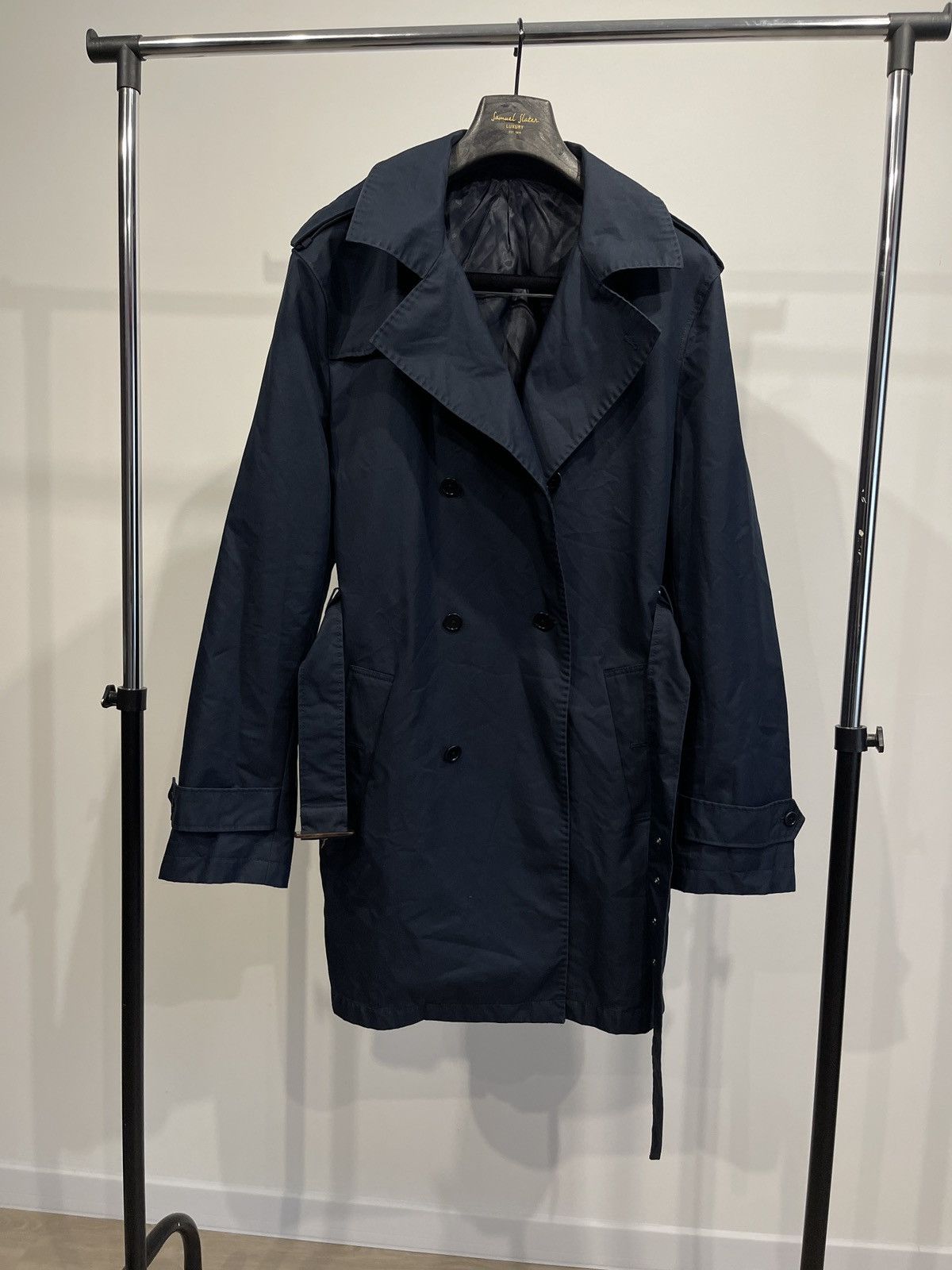 Designer GUTTERIDGE Trench cotton cloak blue double-breasted Size US XL / EU 56 / 4 - 6 Thumbnail