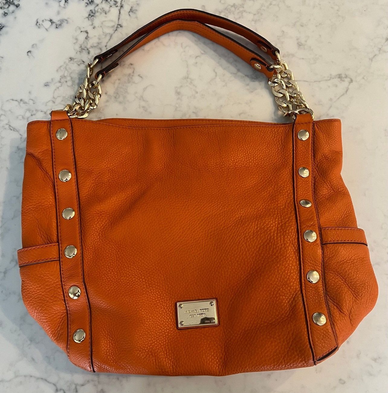 Michael Kors Michael Kors Orange Gold Studded Hobo Leather Bag Purse Size ONE SIZE - 10 Thumbnail