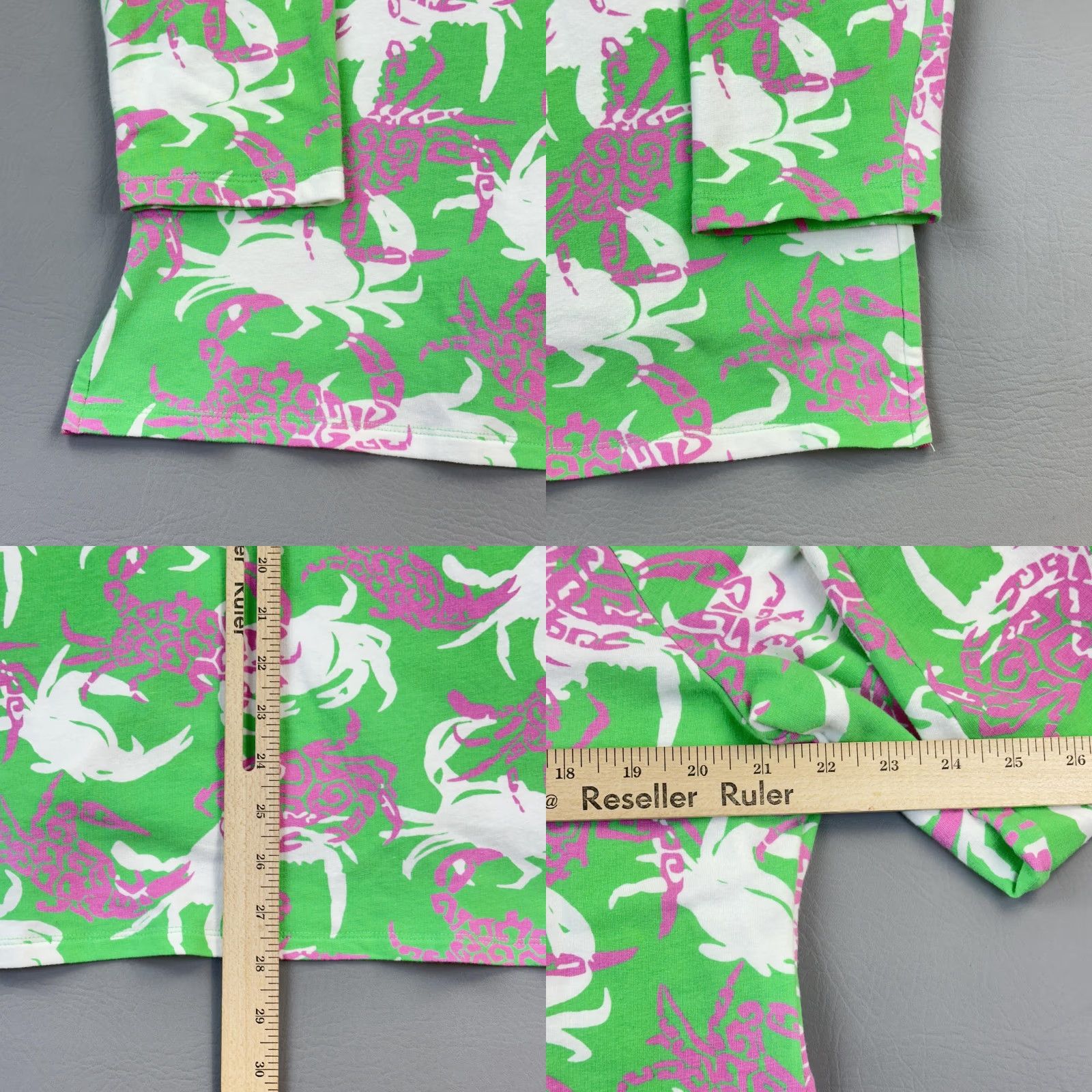 Vintage Crown & Ivy Beach Shirt Women's Large Green Pink Crab Print Long Sleeve Coastal Shirt Size L / US 10 / IT 46 - 8 Thumbnail