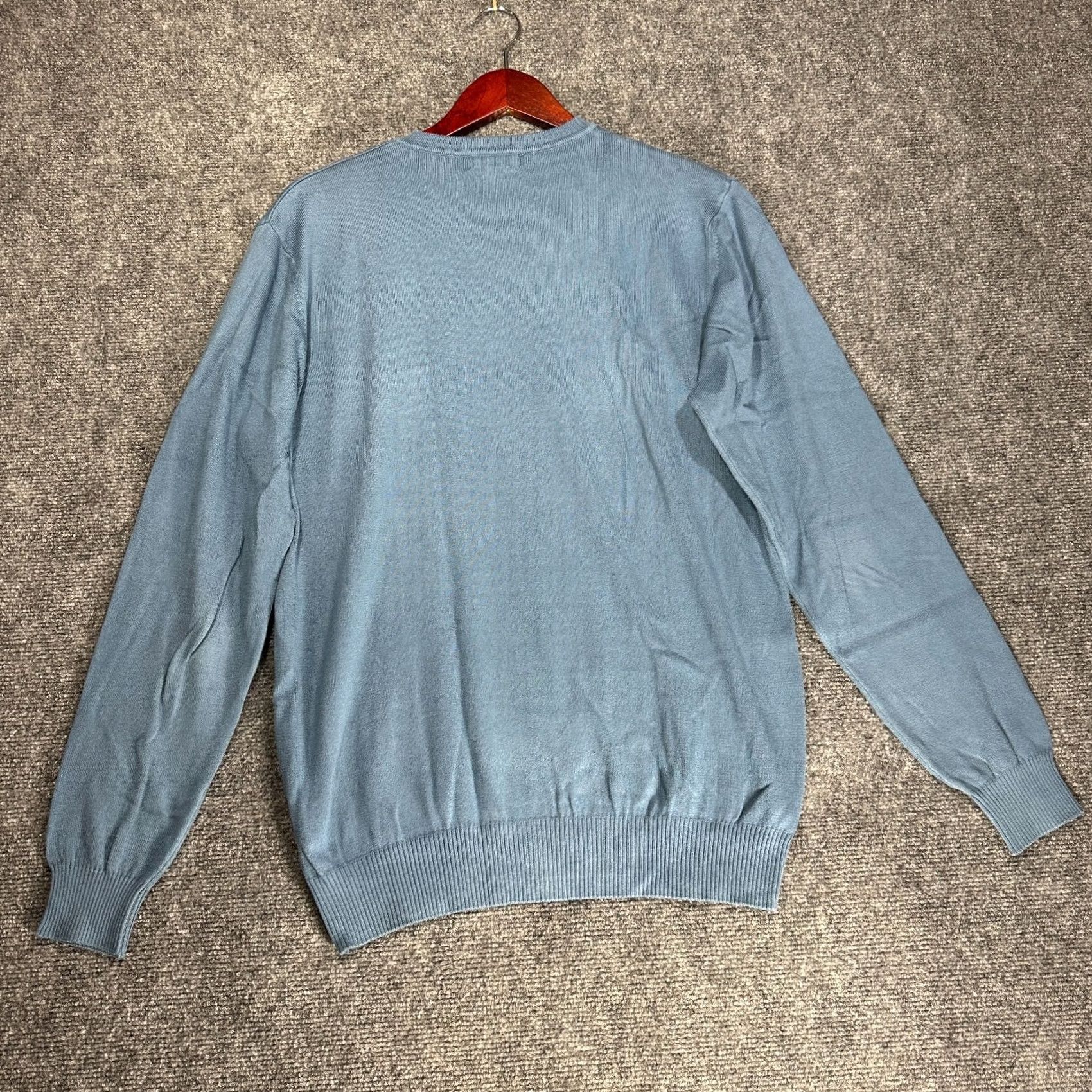 CO Cricket & Co Sweater Mens Medium Blue Cotton Pullover Rib Hem Cuffs Italy Size US M / EU 48-50 / 2 - 6 Thumbnail