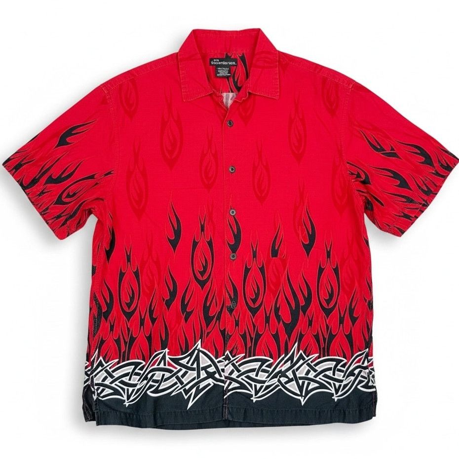 Other Vintage Y2K No Boundaries Flame Shirt Mens Medium Red Black Size US M / EU 48-50 / 2 - 1 Thumbnail