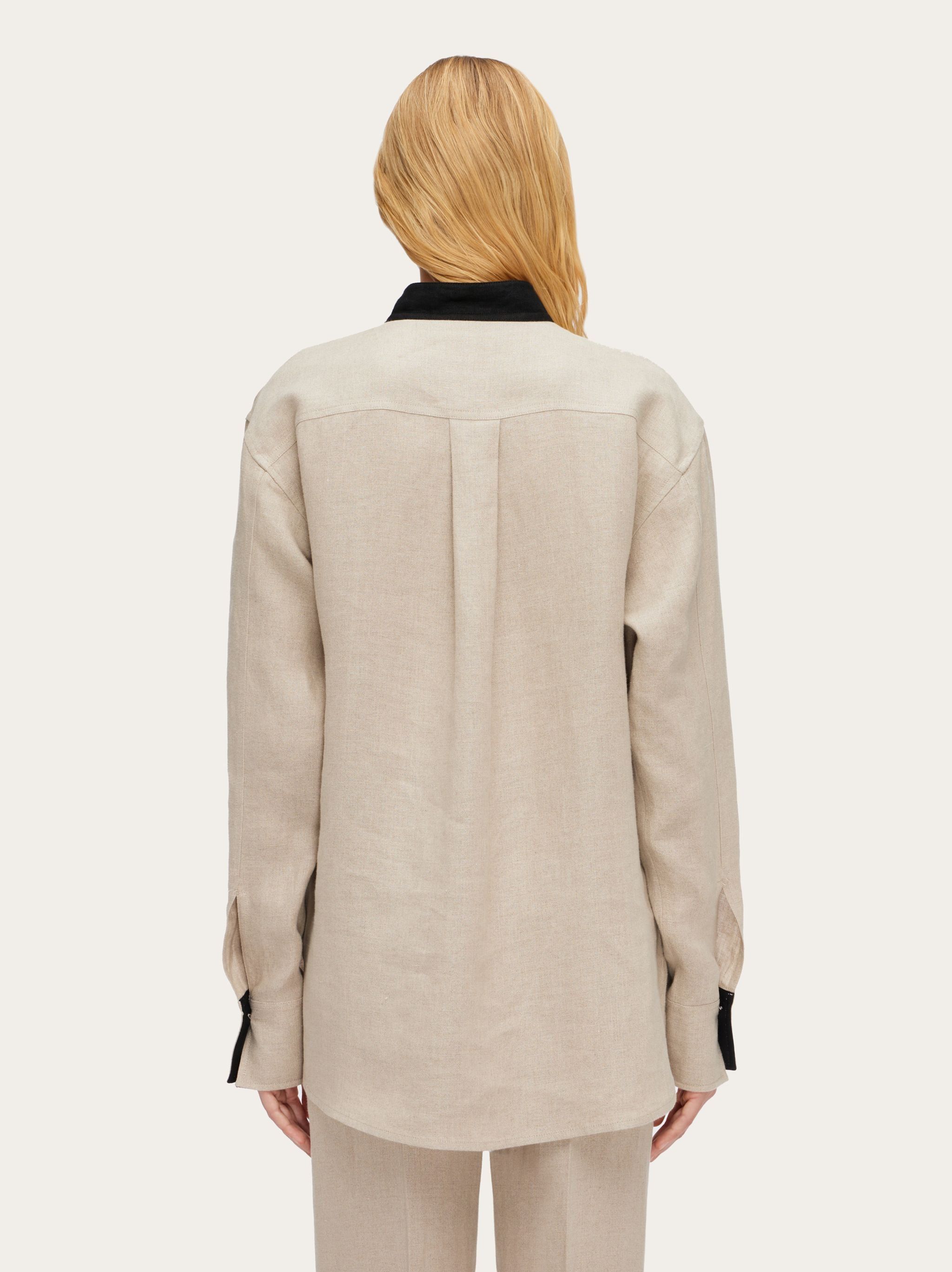 Salvatore Ferragamo o1s1rm0126 Tunic Shirt in Sand Beige/Black Size S / US 4 / IT 40 - 3 Thumbnail