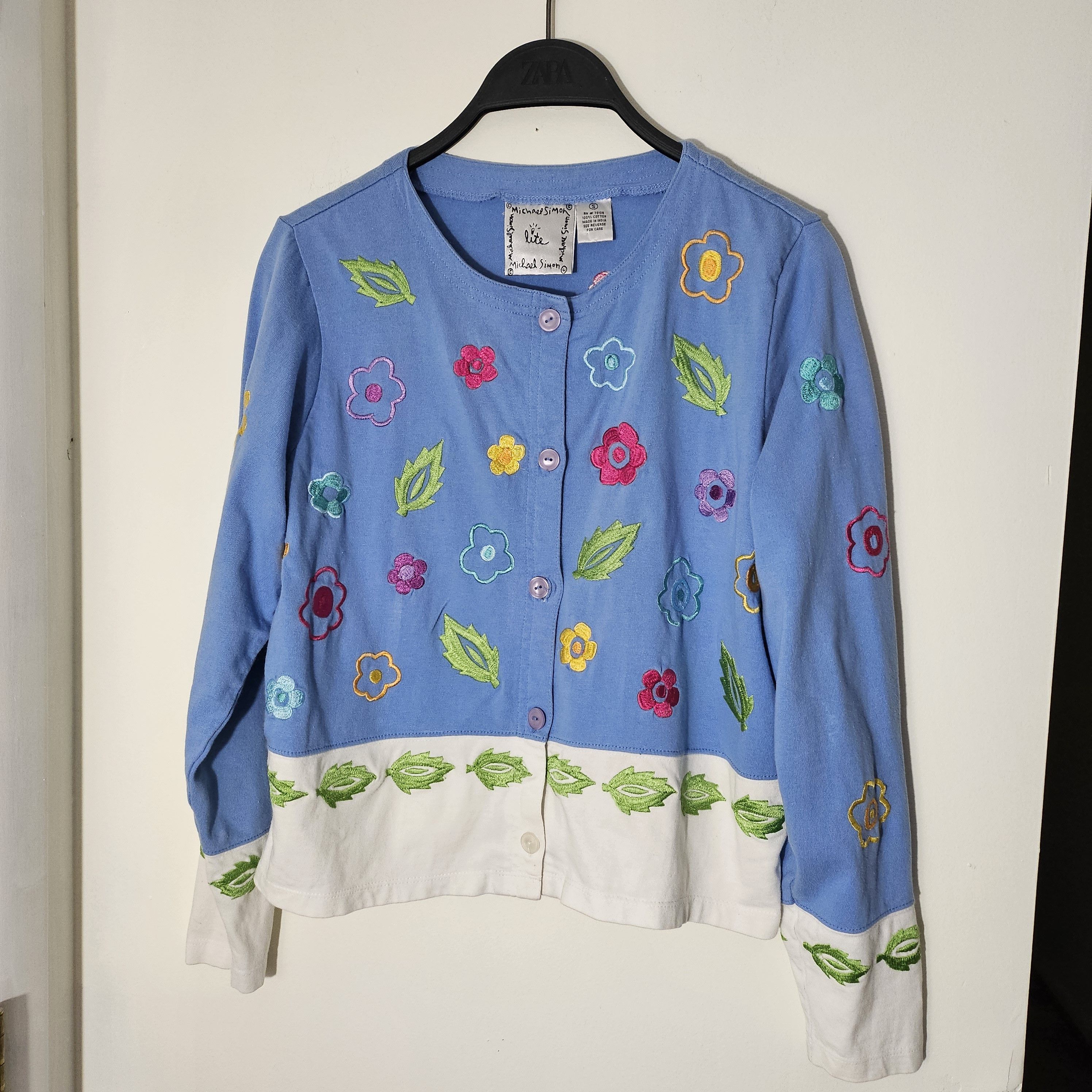 Vintage VTG Michael Simon Lite Flower Leaf Cardigan, Embroidered Size S / US 4 / IT 40 - 2 Thumbnail