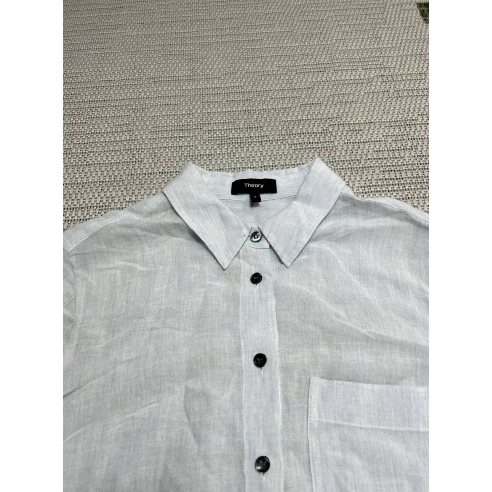 Theory Theory Shirt Womens Small White Linen Curved Hem Button Up Size S / US 4 / IT 40 - 3 Thumbnail
