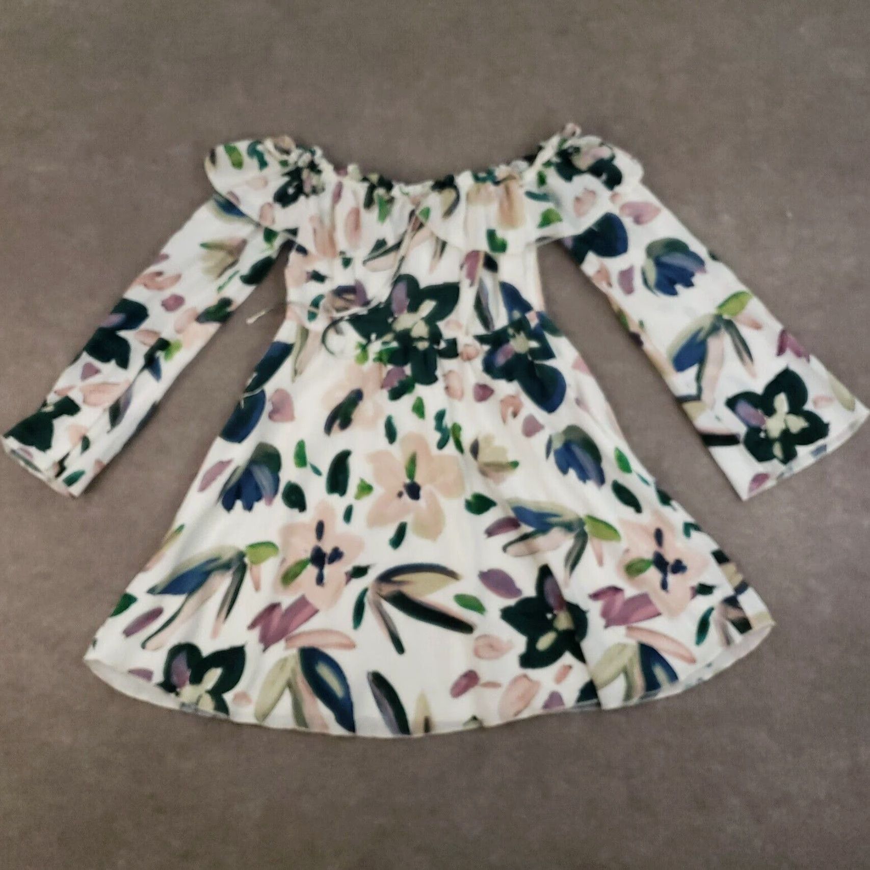 Vintage Stone Cold Fox Mini Dress Women Size 1 White Green Floral Silk Lined Long Sleeve Size XS / US 0-2 / IT 36-38 - 2 Thumbnail