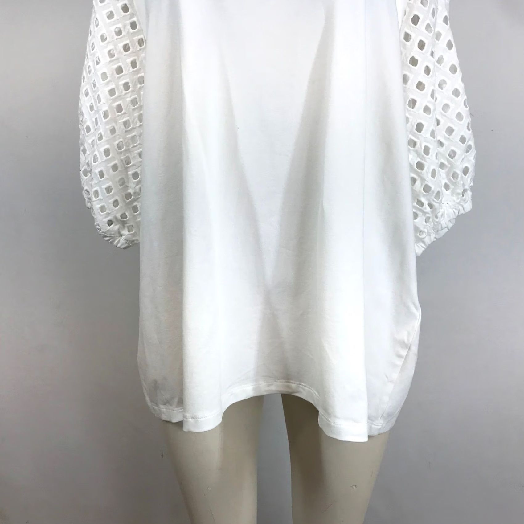 Vintage Chicos White Knit Top Crew Neck Size 4 XXL Relaxed Fit Eyelet Puff Sleeve Size XXL / US 16-18 / IT 52-54 - 3 Thumbnail