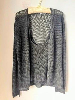 Christian Dior Monsieur Vintage CHRISTIAN DIOR 2pc cami and cardigan twin set w/ Silver Sparkle Size L / US 10 / IT 46 - 18 Thumbnail