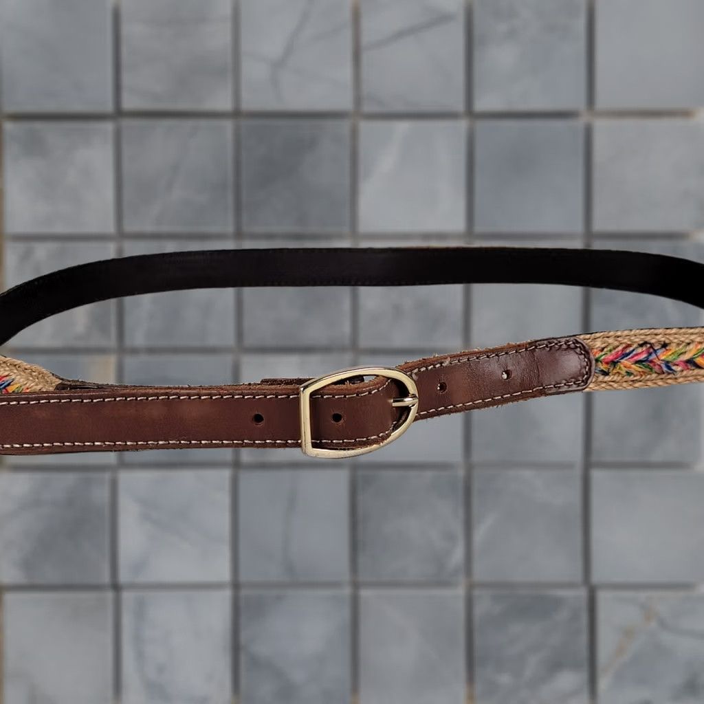 Eddie Bauer Belt Size 40 Brown Leather Multi Color Weave Accent 1" Mens, Men's