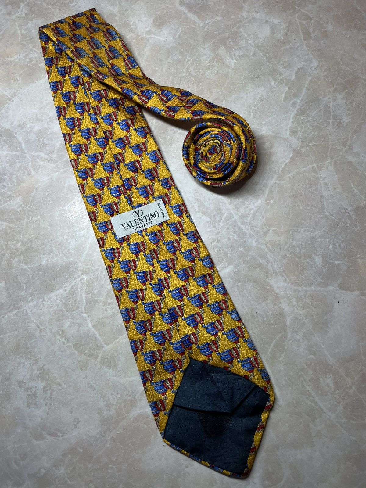 Valentino Valentino Cravatte Men Tie Gold Blue Red Silk Woven Necktie Size ONE SIZE - 1 Thumbnail