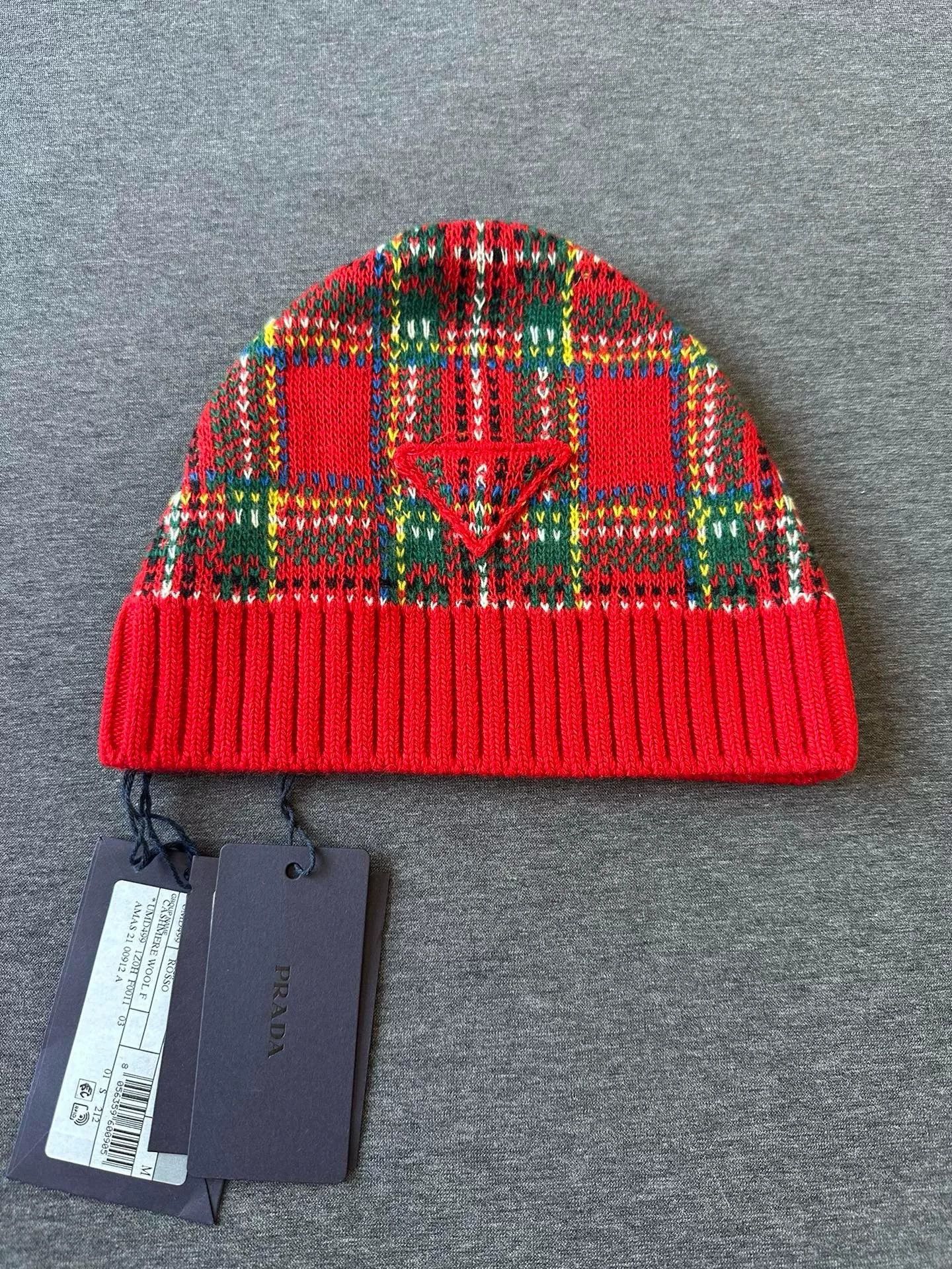 Prada Prada Red Plaid Wool Hat Size ONE SIZE - 1 Thumbnail