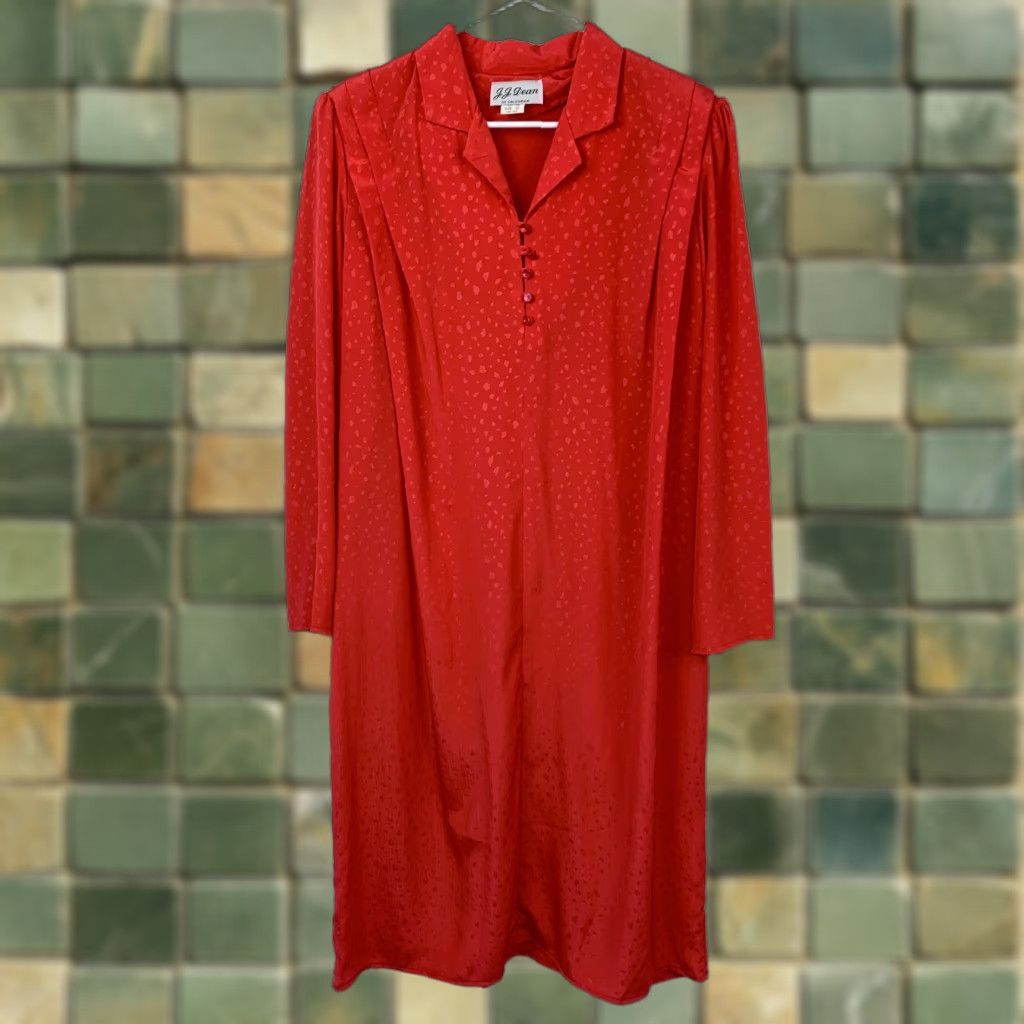 Vintage VINTAGE J.J. Dean Shirtdress Orange Animal Print Button-Front Size 12 1980s Womens Size XL / US 12-14 / IT 48-50 - 1 Thumbnail