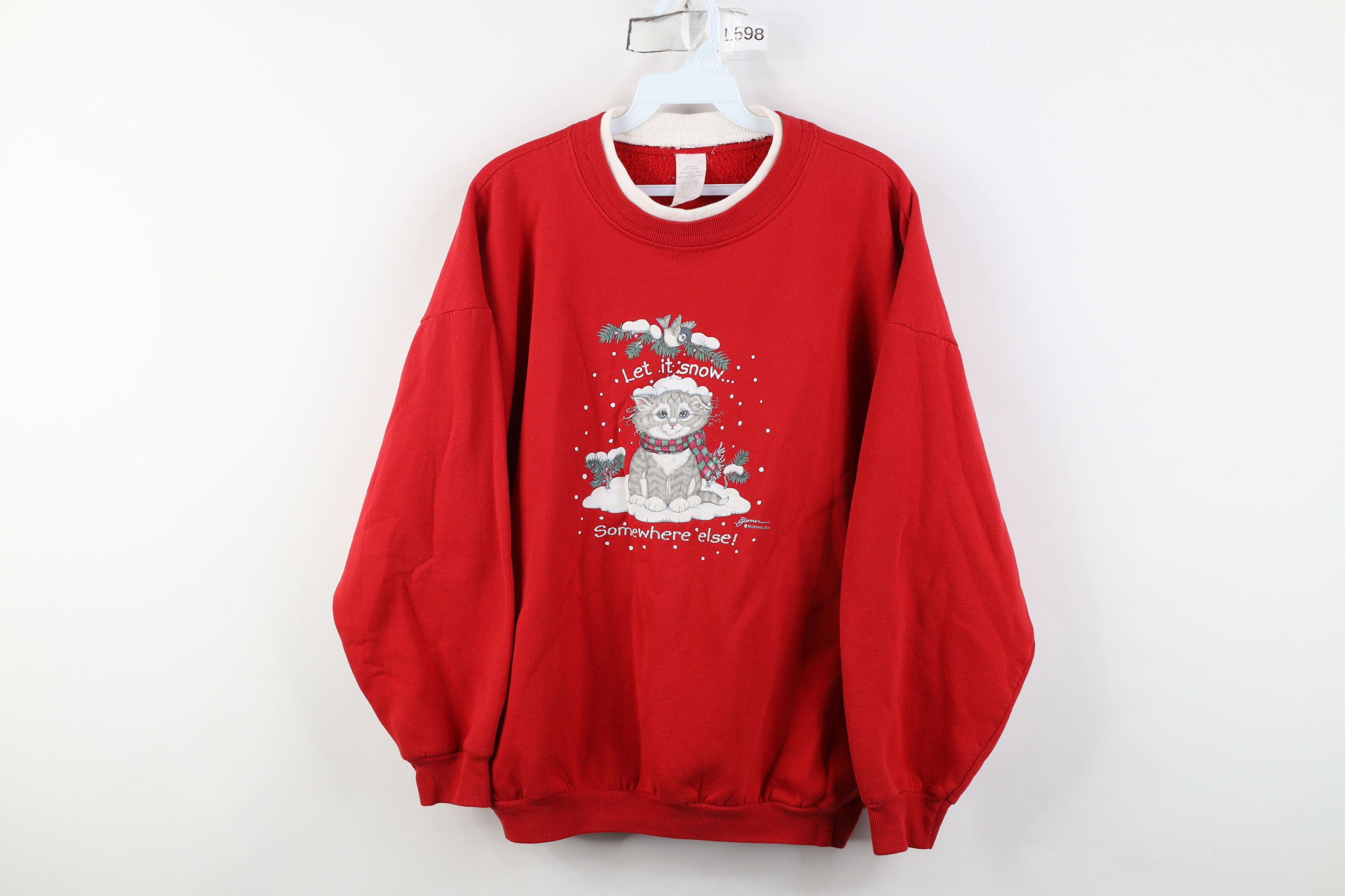 Vintage Vintage 90s Let It Snow Somewhere Else Cat Kitten Sweatshirt Size L / US 10 / IT 46 - 1 Thumbnail