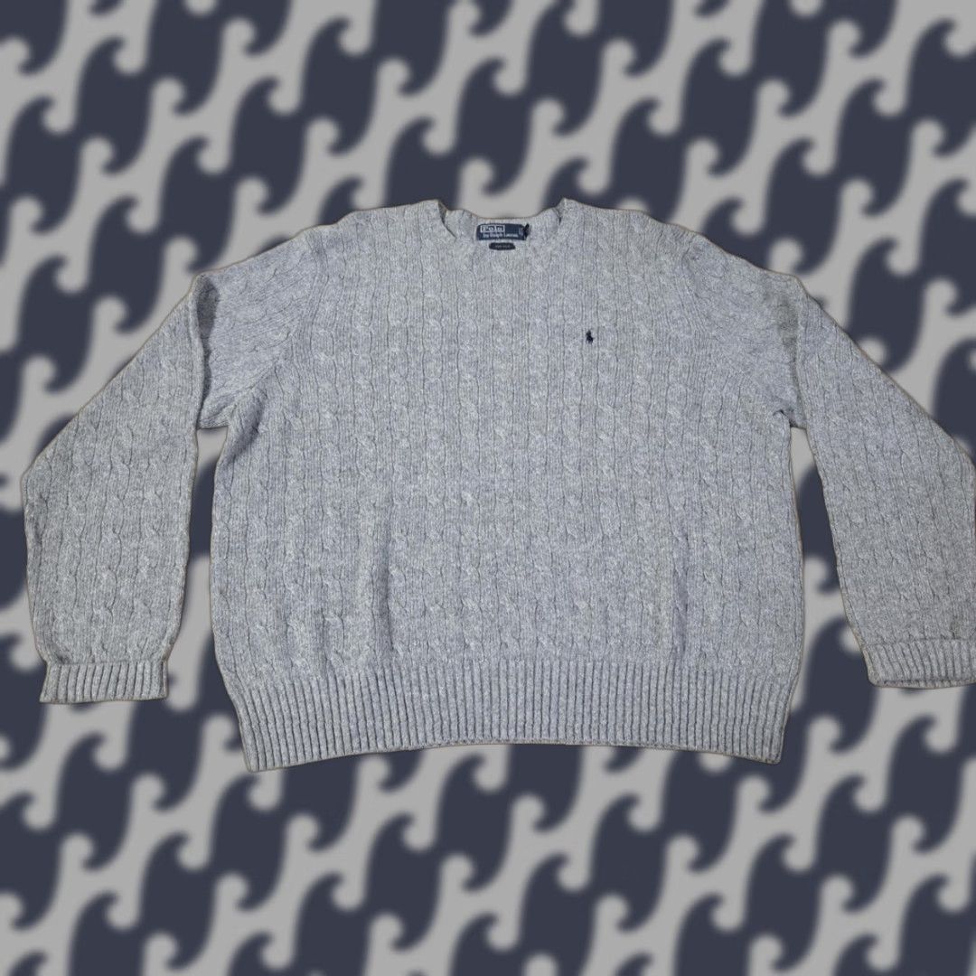 Polo Ralph Lauren Polo Ralph Lauren Sweater Mens 2XL Gray 100% Silk Cable Knit Crewneck Pullover Size US XXL / EU 58 / 5 - 1 Thumbnail